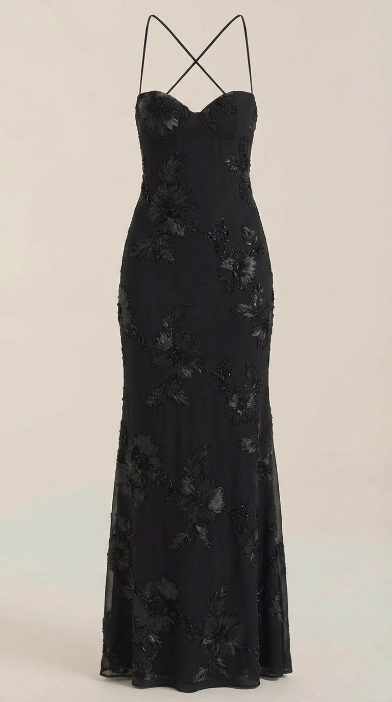 Damen Blumenstickerei Maxikleid | Korsett View 20