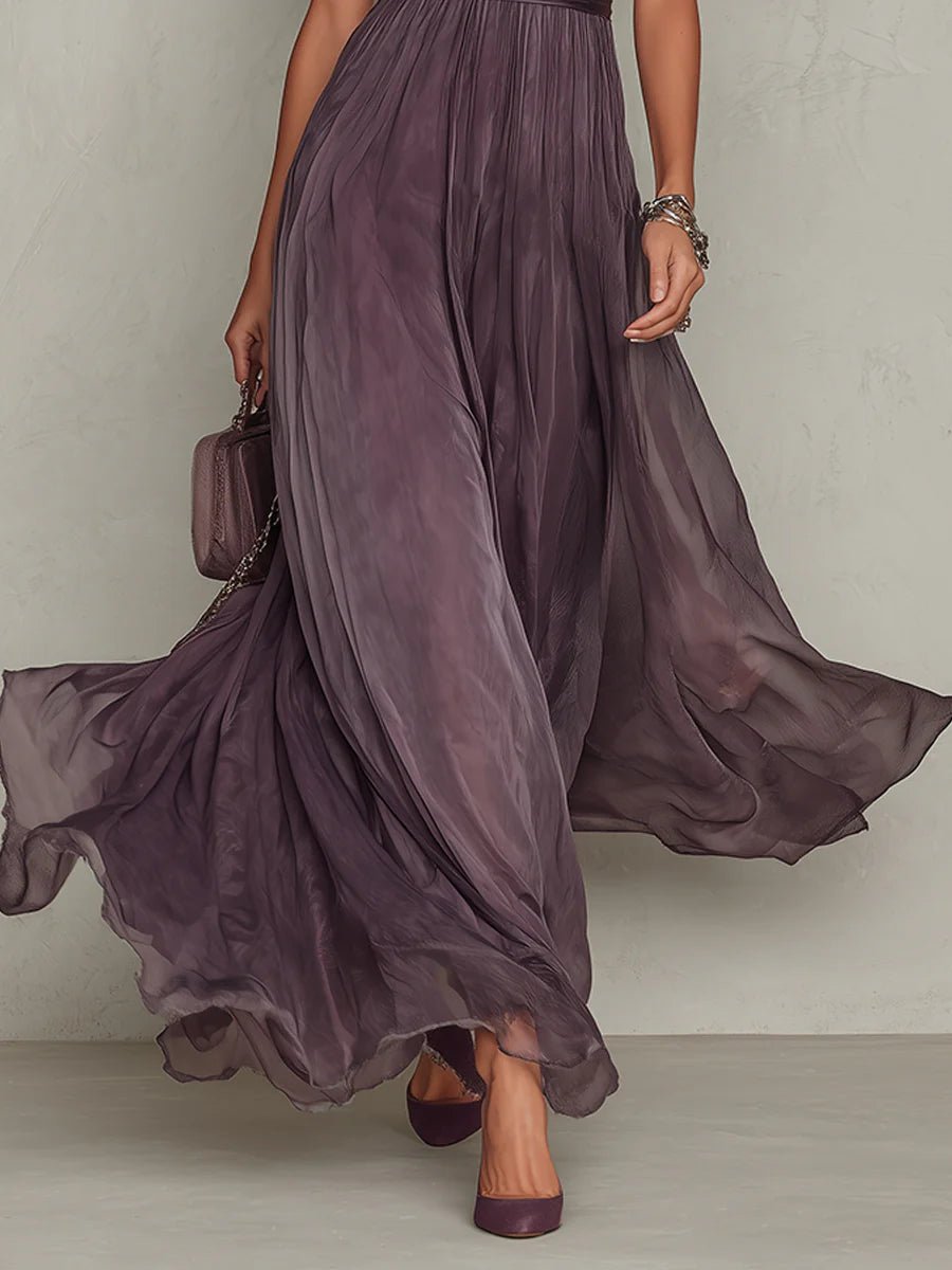 Damen Chiffon-Maxikleid Schlüsselloch-Ausschnitt | Elegant Back