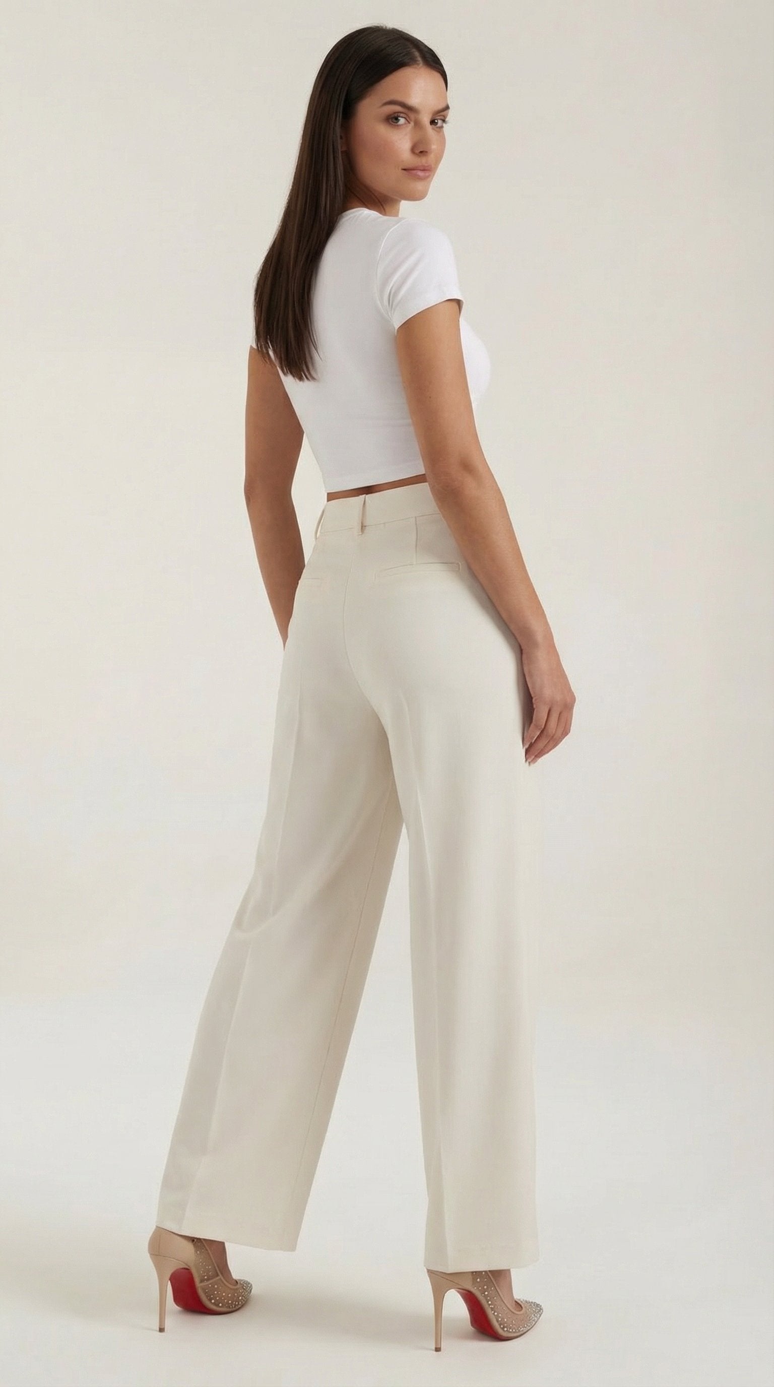 Damen Hose weites Bein | Hohe Taille Side