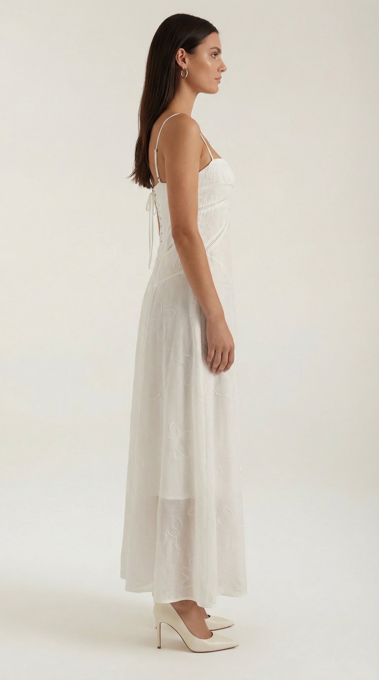 Damen Jacquard Maxikleid | Blumenstickerei Front