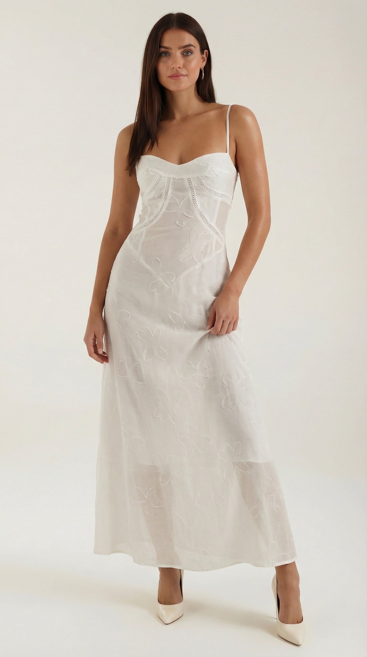 Damen Jacquard Maxikleid | Blumenstickerei Hero
