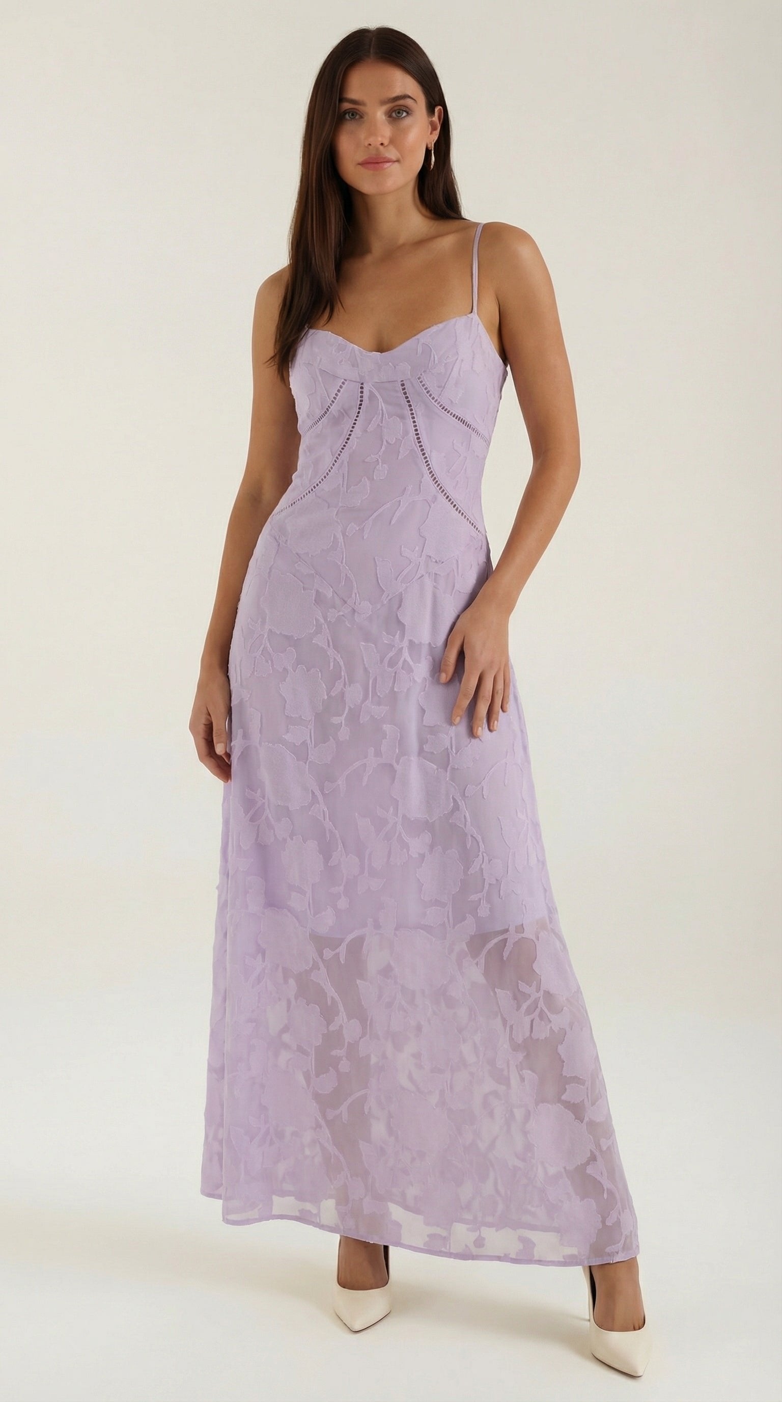 Damen Jacquard Maxikleid | Blumenstickerei View 11