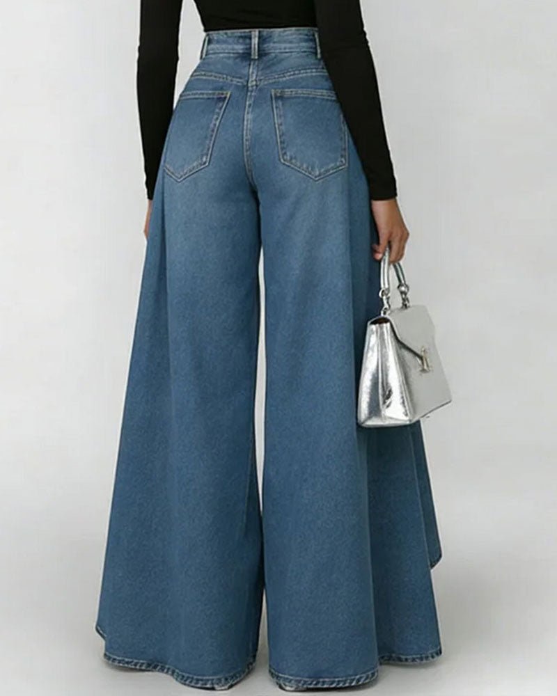 Damen Jeanshose Asymmetrisch | Weites Bein Front