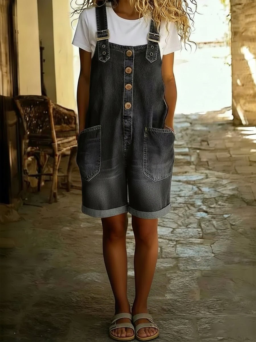 Damen Jumpsuit Knopffront | Verstellbare Träger Detail