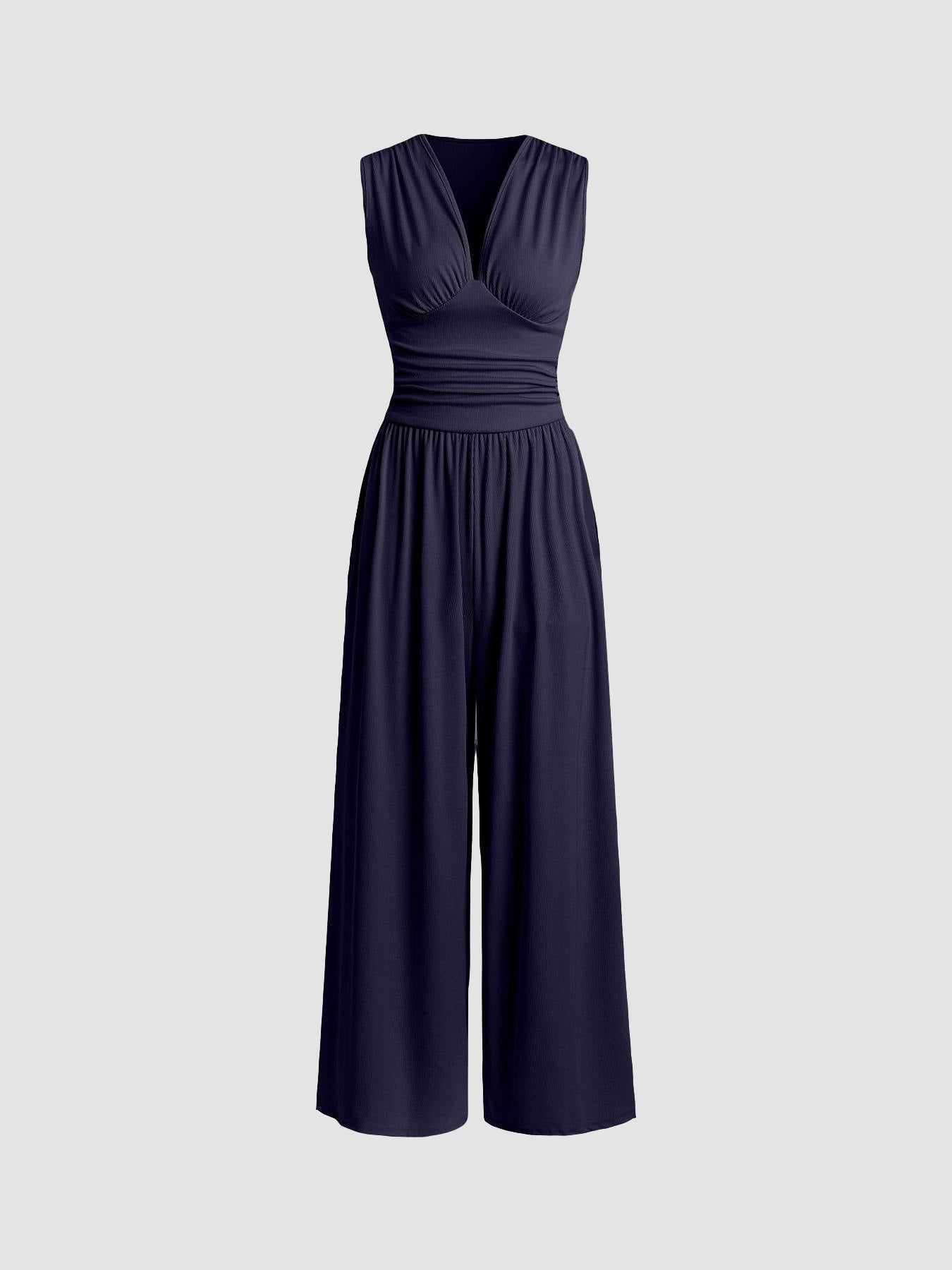 Damen Jumpsuit Tiefer V-Ausschnitt | Ärmellos Back