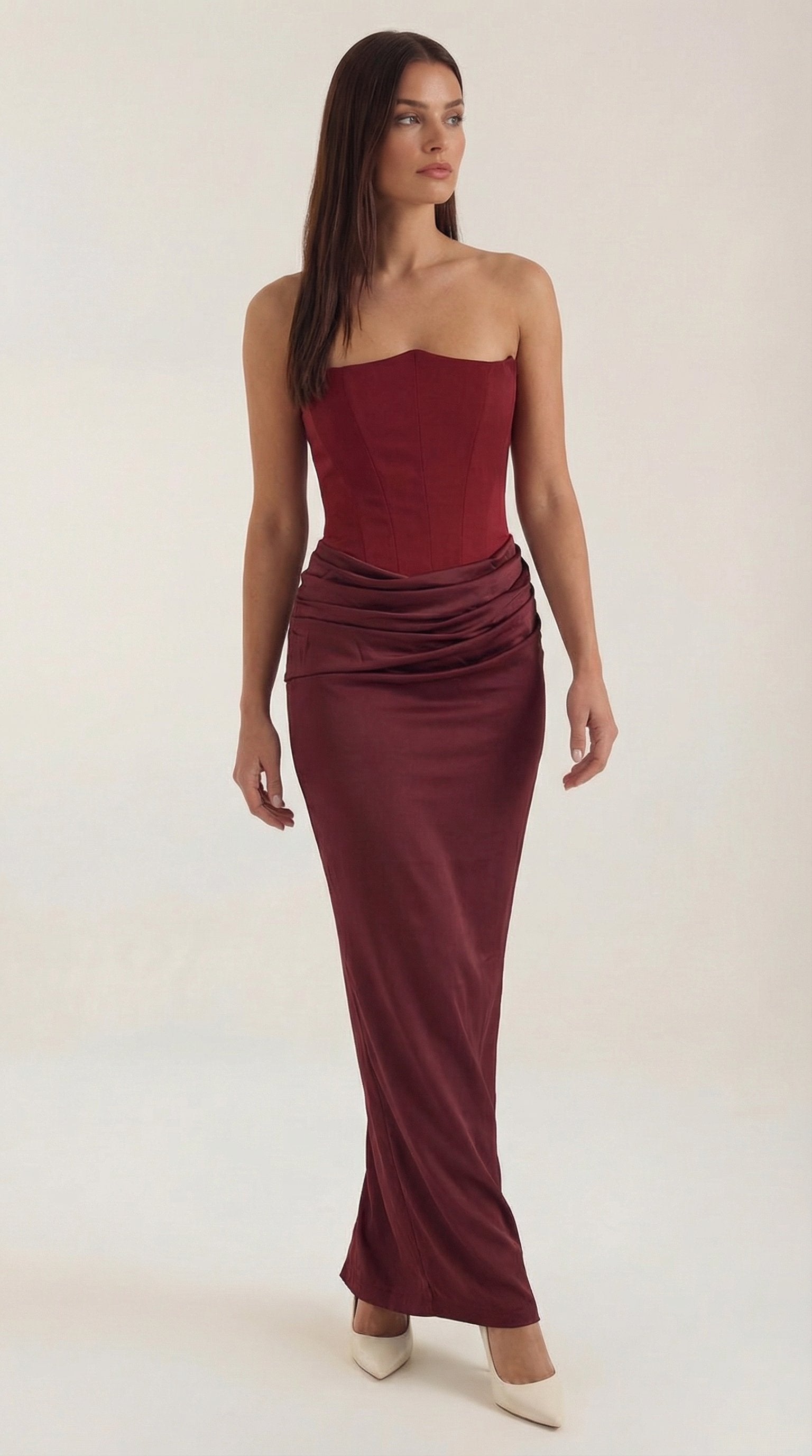 Damen Korsett Maxikleid Raffungen | Figurbetonend View 11