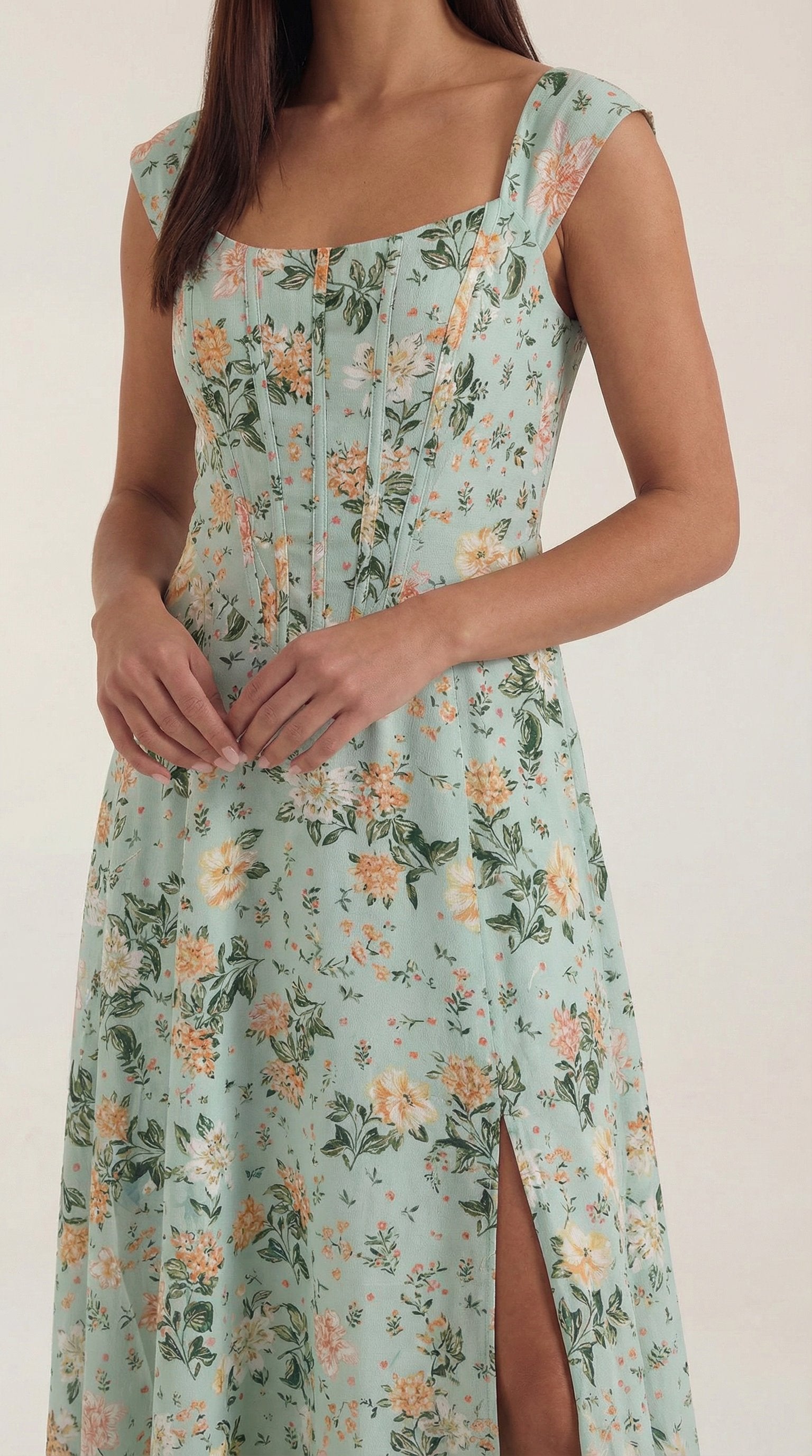 Damen Korsett Sommerkleid | Eckiger Ausschnitt Detail