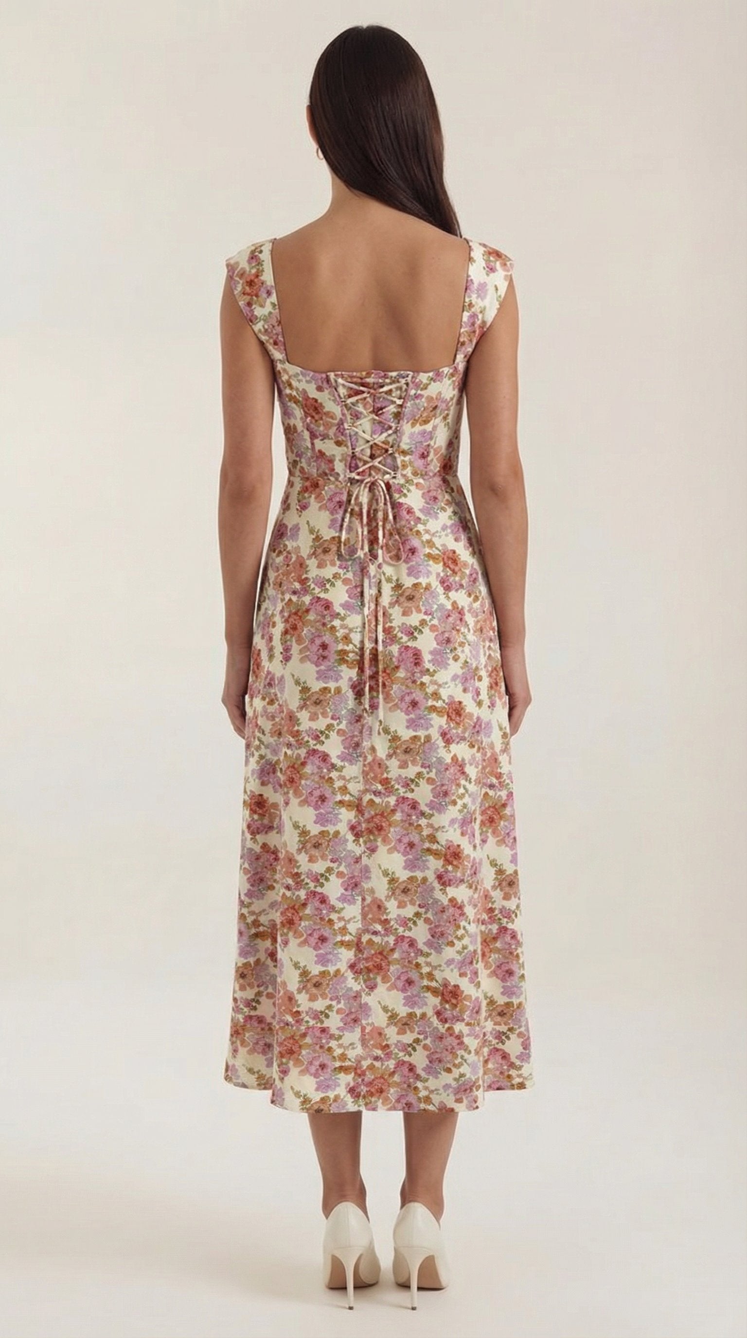 Damen Korsett Sommerkleid | Eckiger Ausschnitt Full
