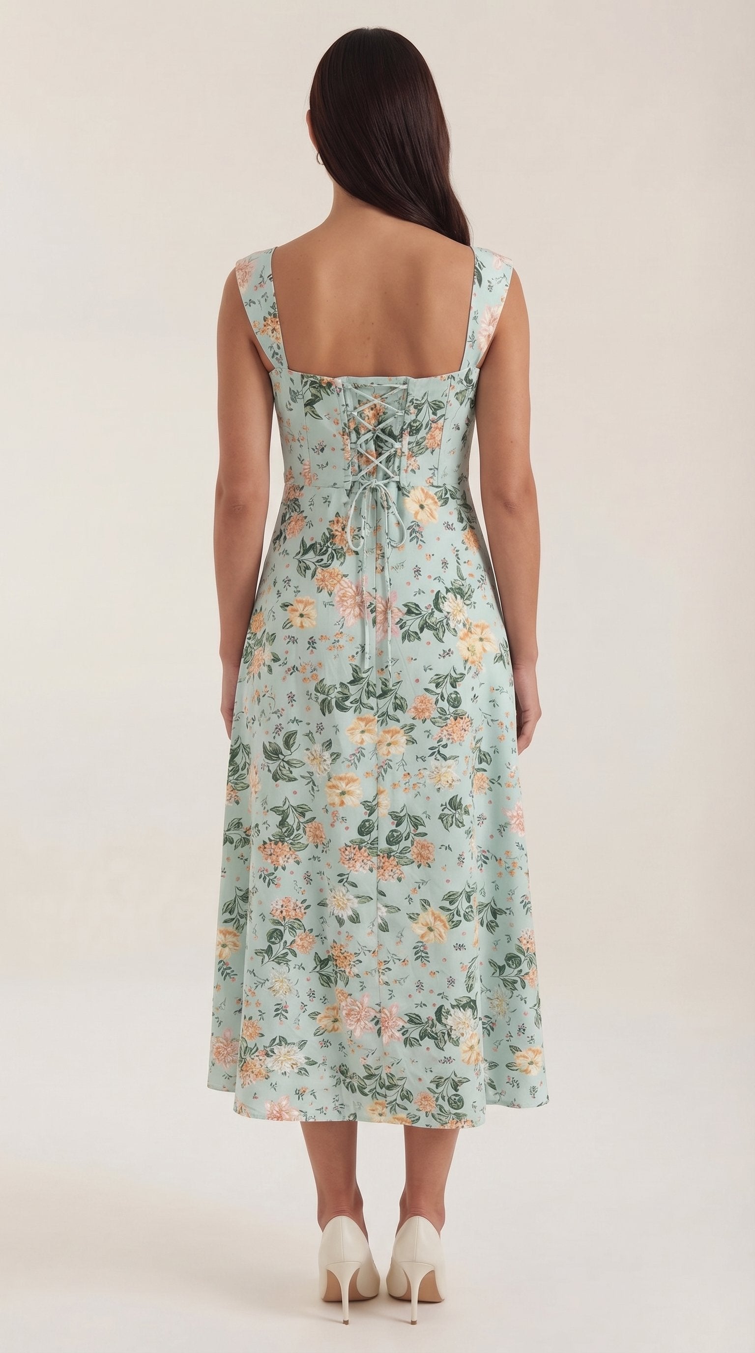 Damen Korsett Sommerkleid | Eckiger Ausschnitt Side