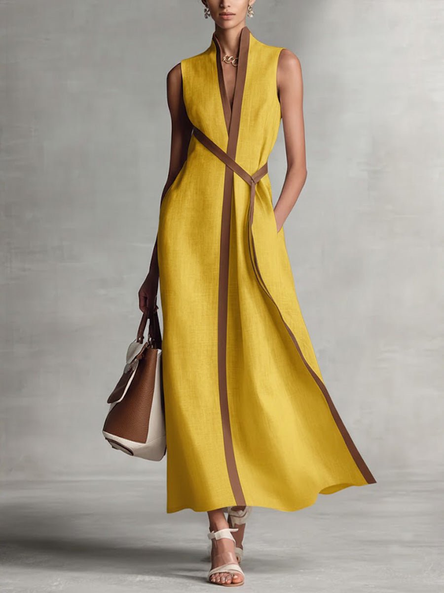 Damen Leinenkleid Lederbesatz | Leicht Side
