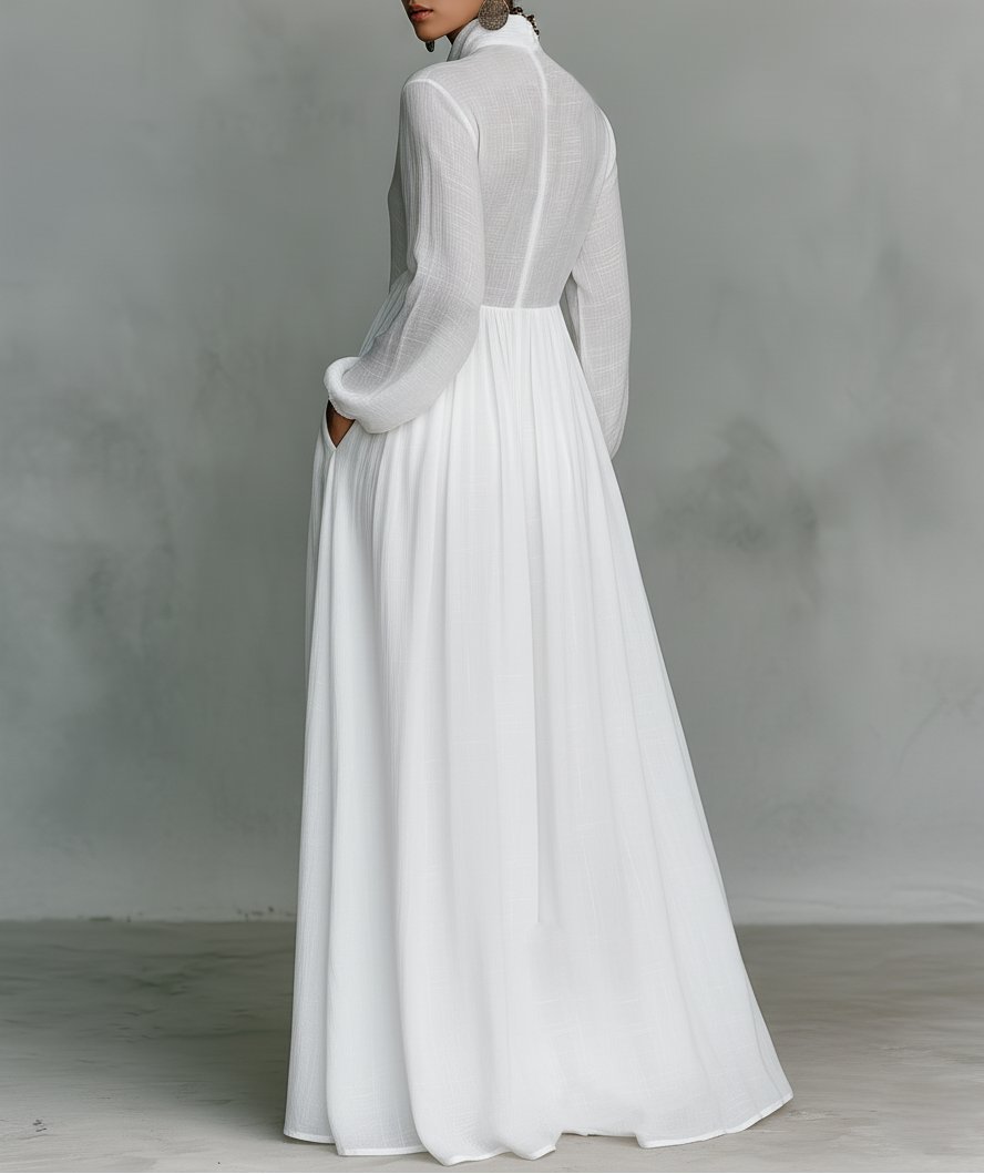 Damen Maxikleid Stehkragen | Baumwolle-Leinen Front