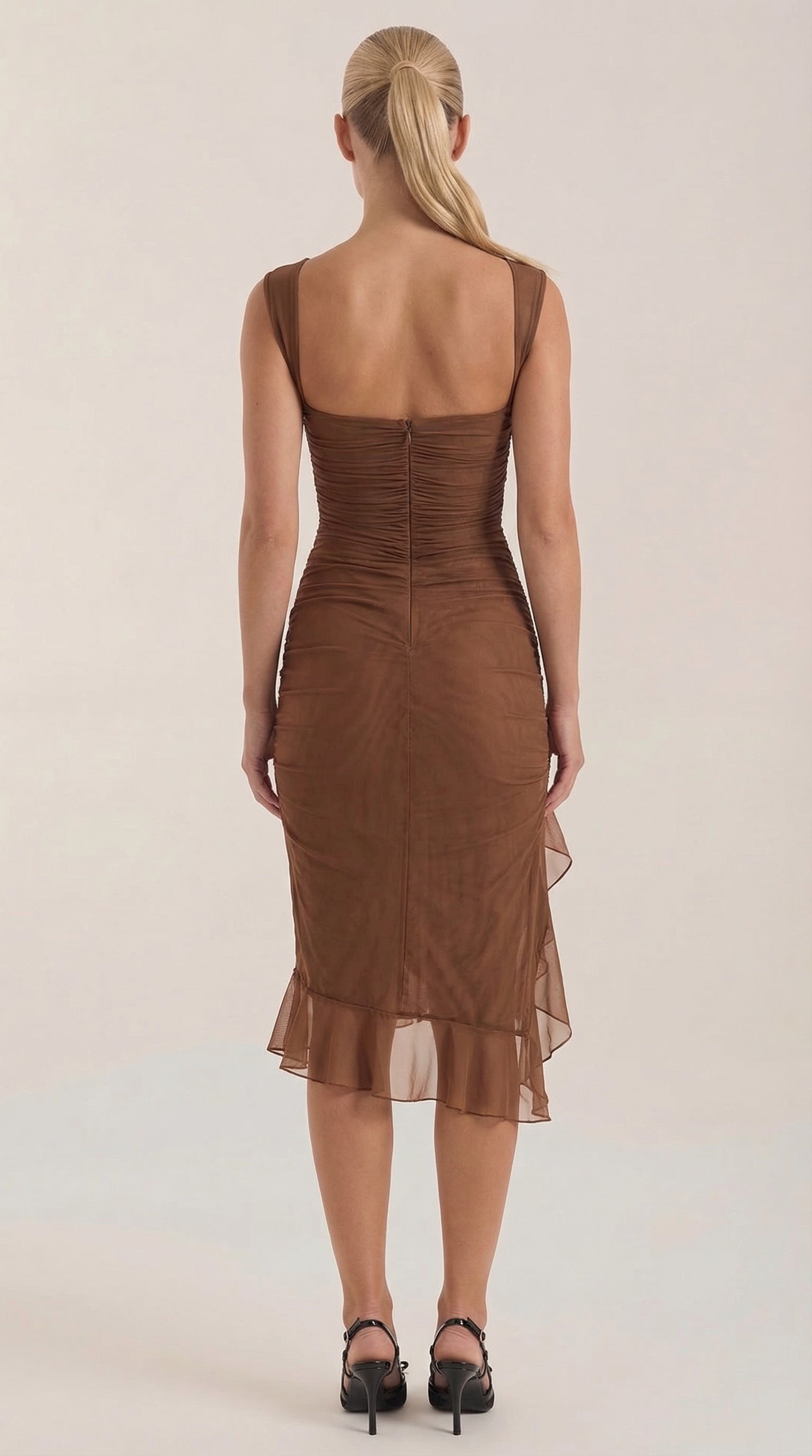 Damen Midikleid Asymmetrischer Saum | Rüschen Full