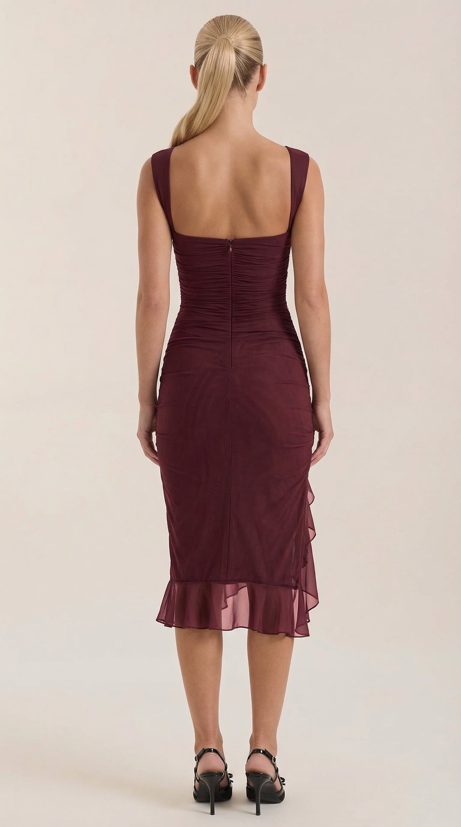 Damen Midikleid Asymmetrischer Saum | Rüschen Side