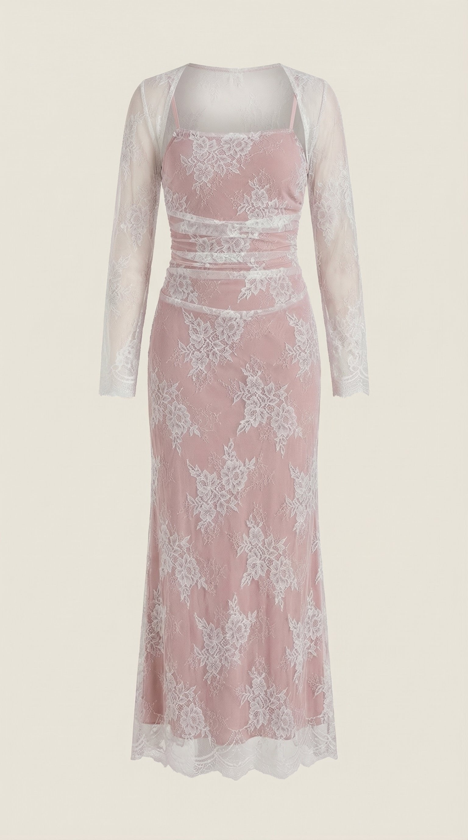 Damen Overlay Maxikleid | Transparente Spitze Back