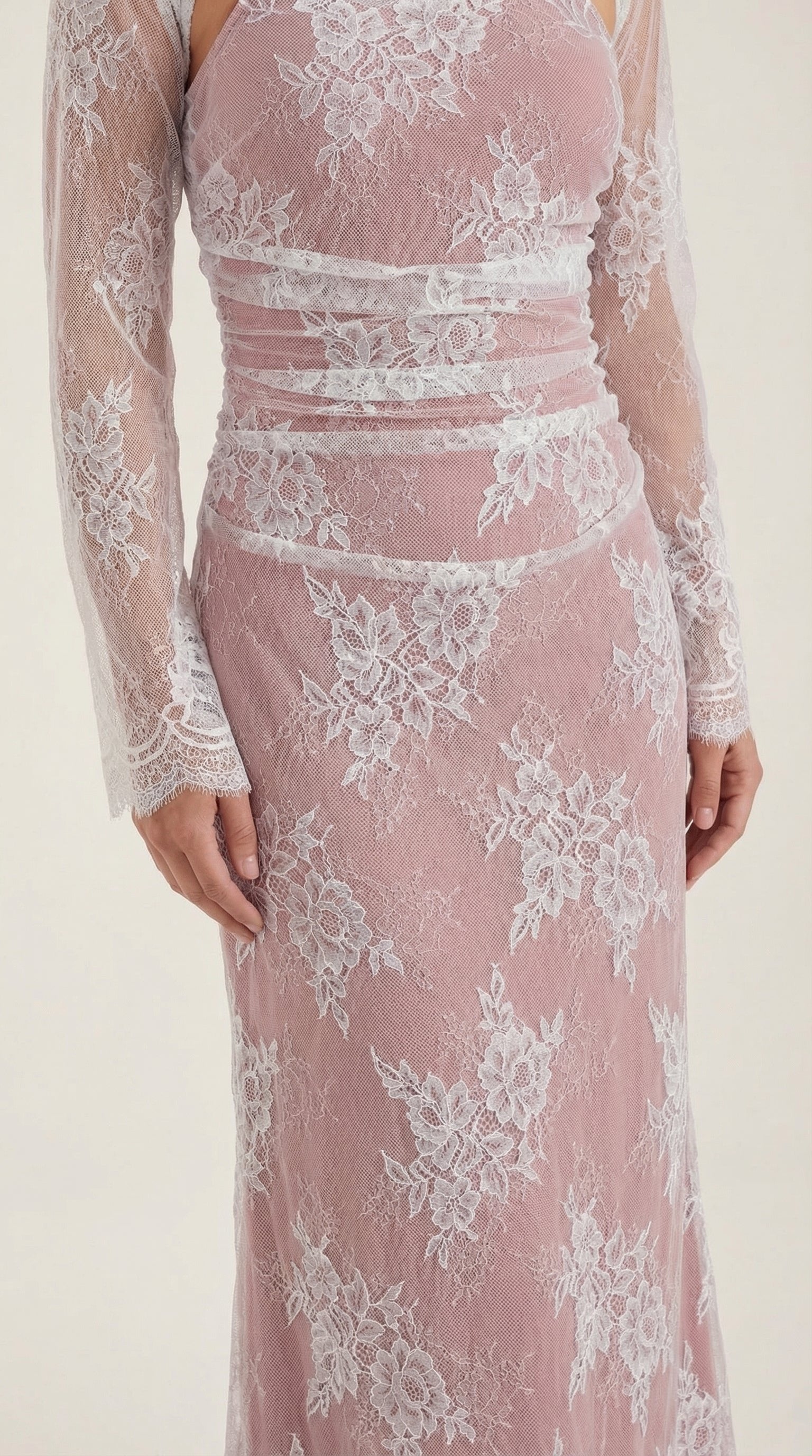 Damen Overlay Maxikleid | Transparente Spitze Detail