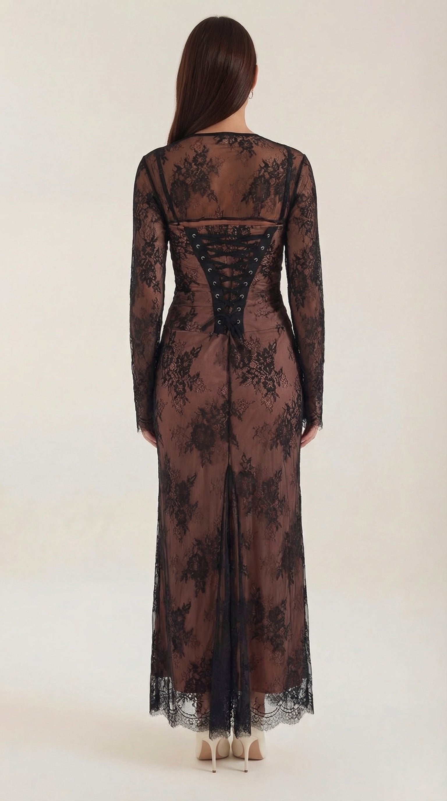 Damen Overlay Maxikleid | Transparente Spitze Full