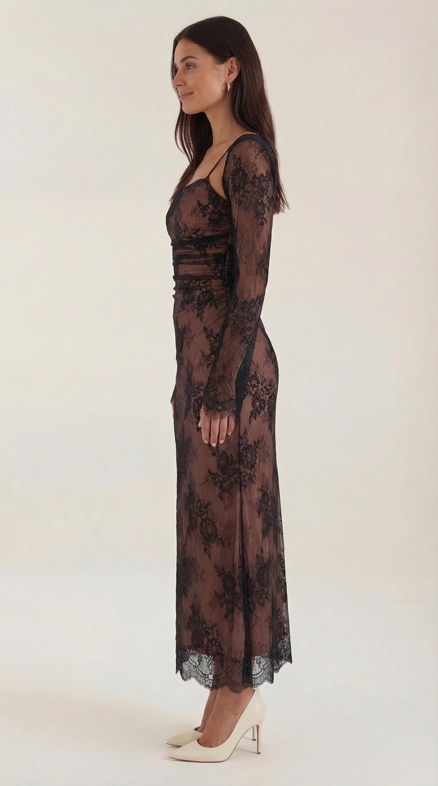 Damen Overlay Maxikleid | Transparente Spitze Lifestyle