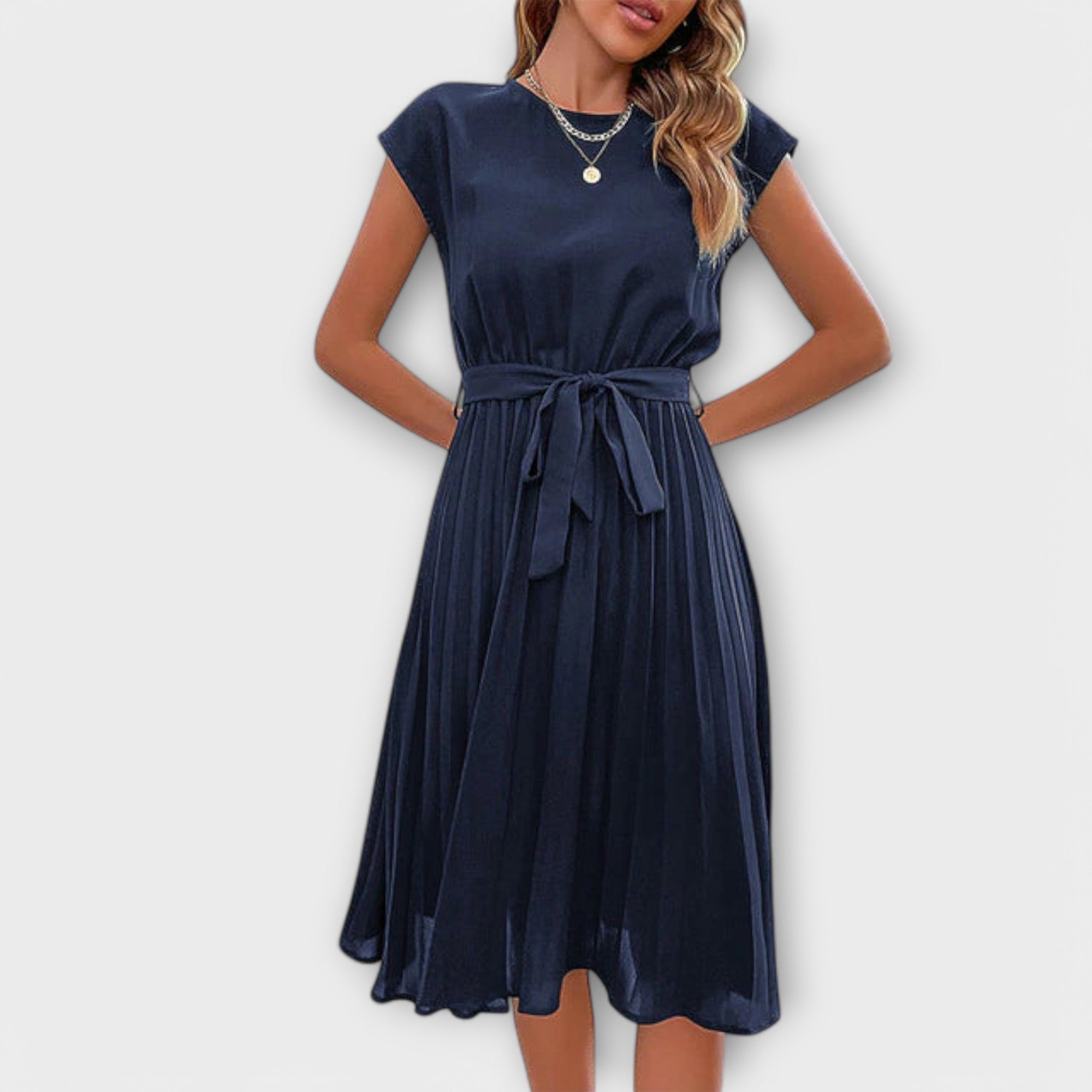 Damen Plisseekleid Bindegürtel | Lässig Angle