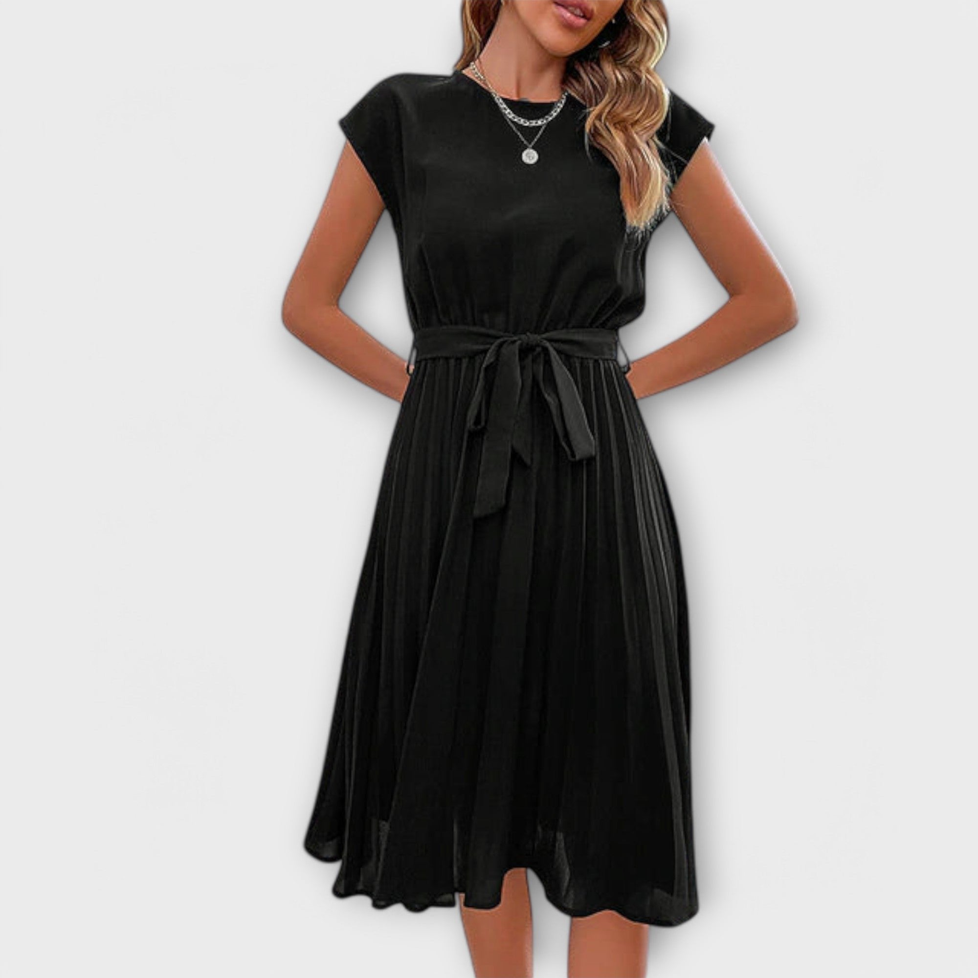 Damen Plisseekleid Bindegürtel | Lässig Front