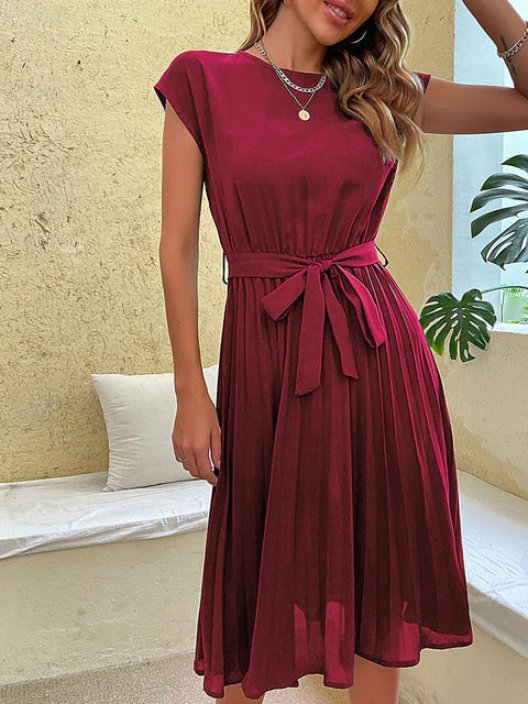 Damen Plisseekleid Bindegürtel | Lässig Hero