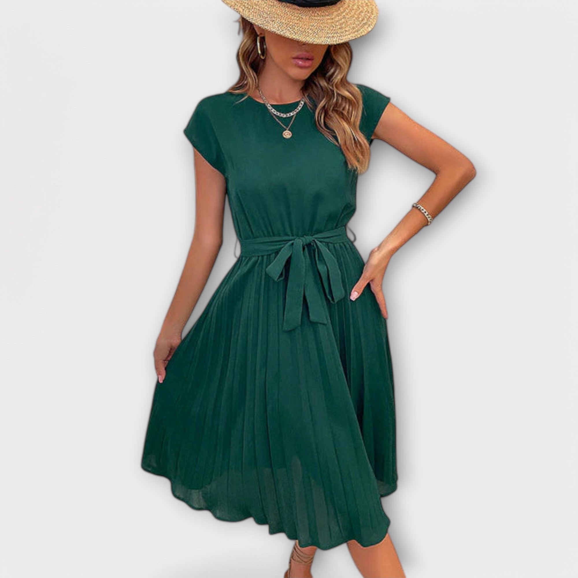 Damen Plisseekleid Bindegürtel | Lässig Side