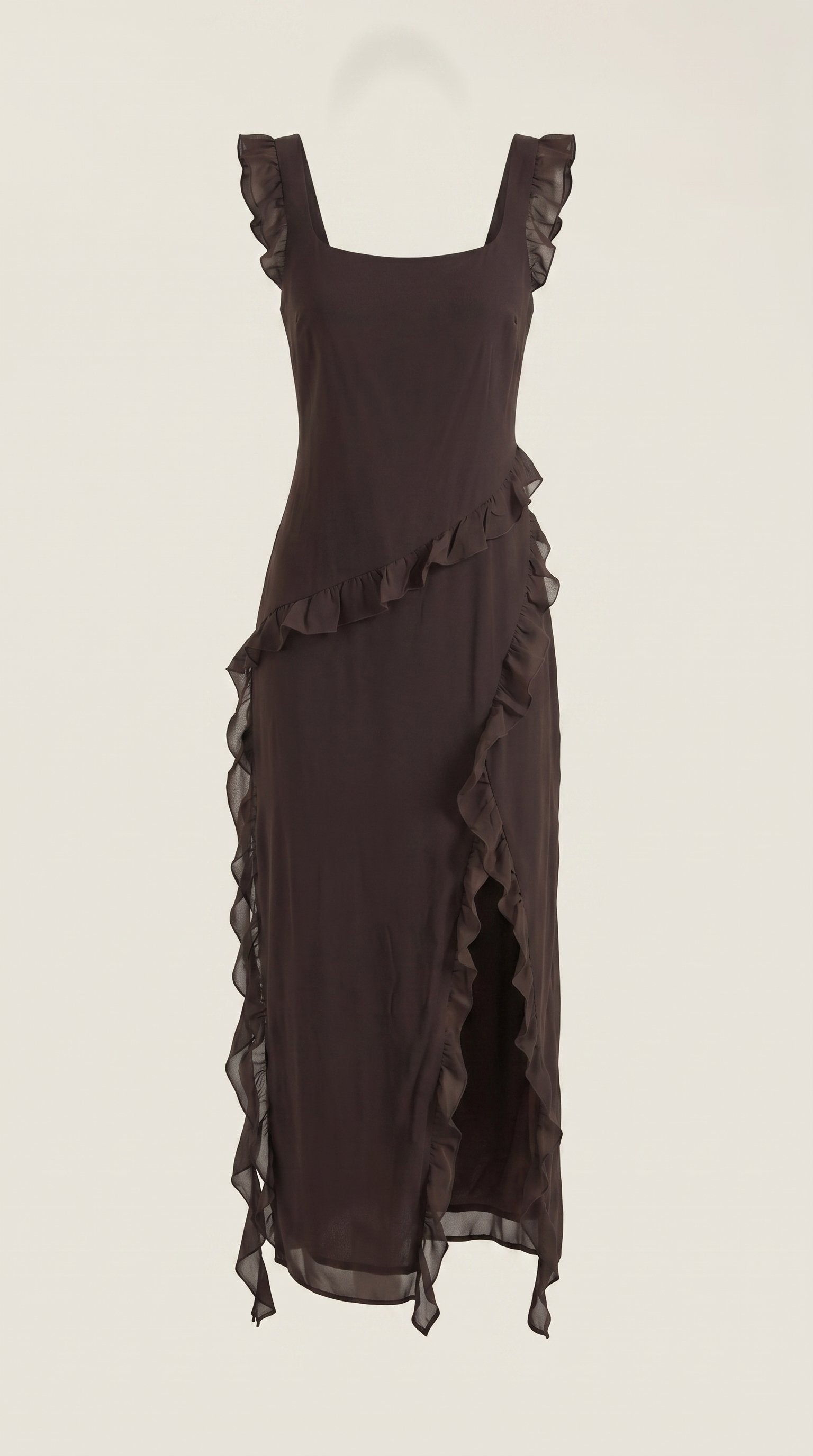 Damen Rüschen Maxikleid | Herzausschnitt Back