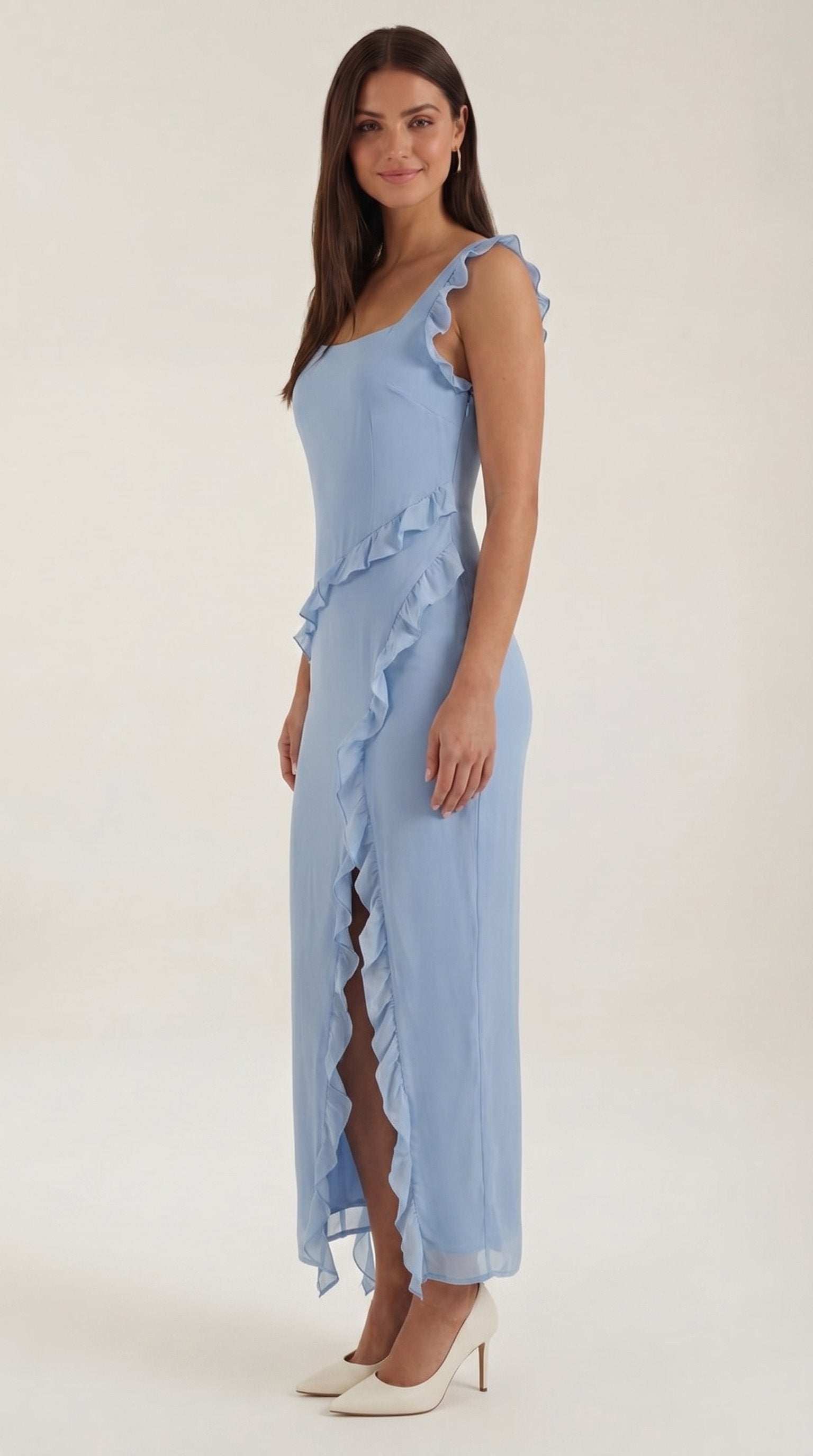 Damen Rüschen Maxikleid | Herzausschnitt Lifestyle