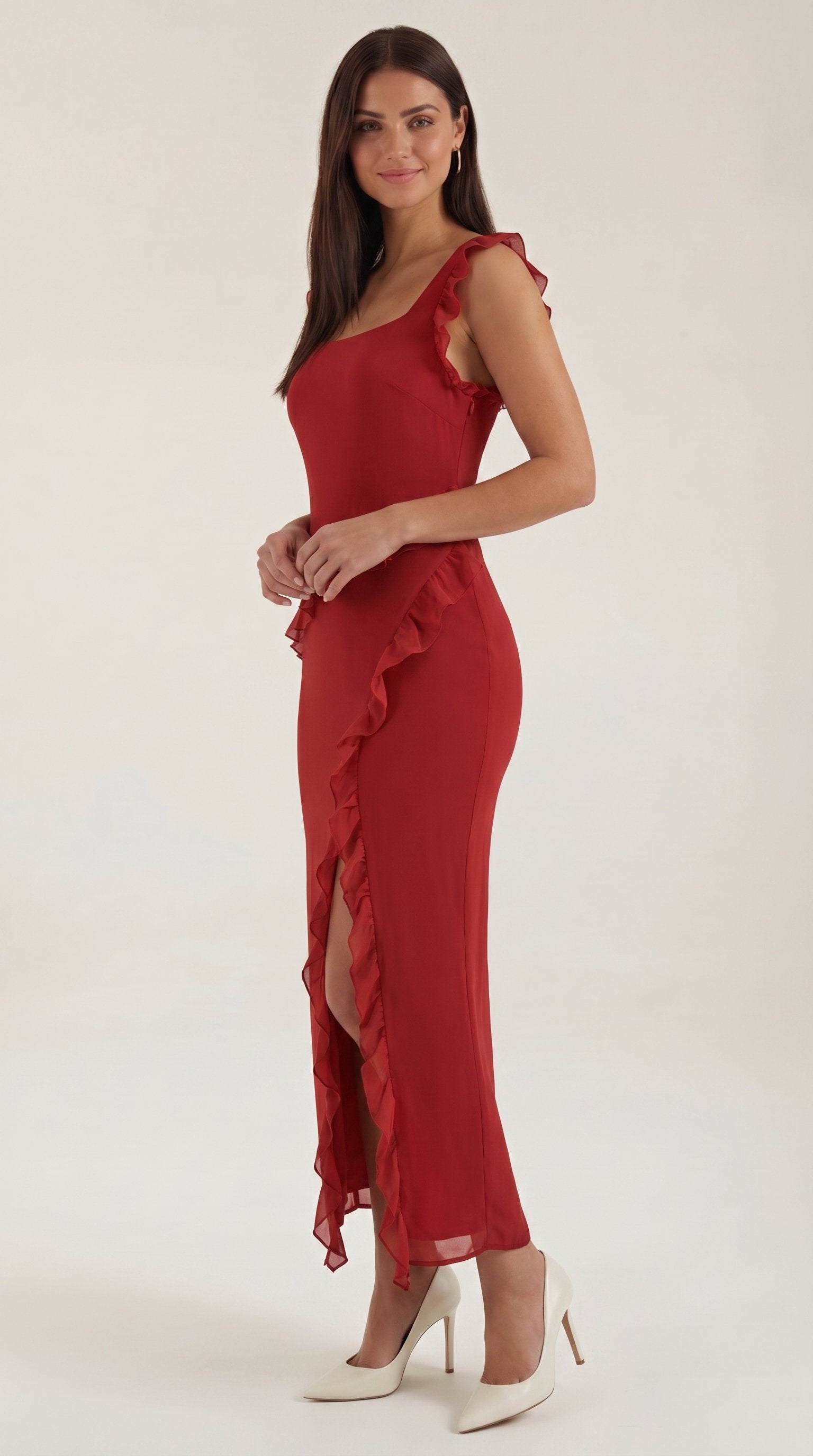 Damen Rüschen Maxikleid | Herzausschnitt View 14