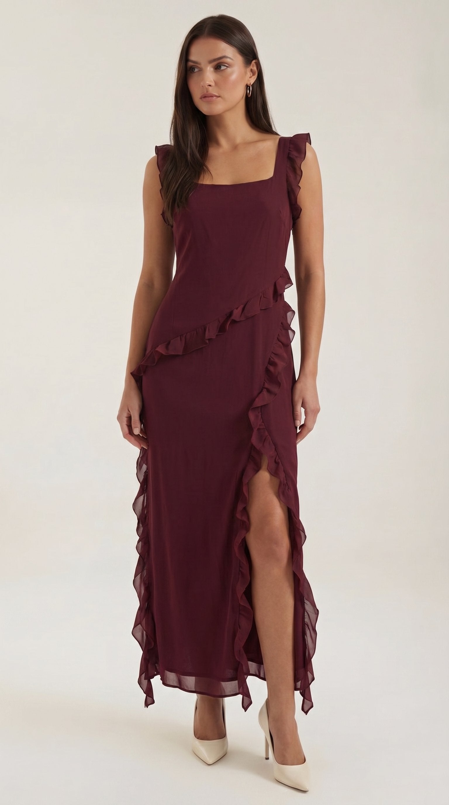 Damen Rüschen Maxikleid | Herzausschnitt View 15