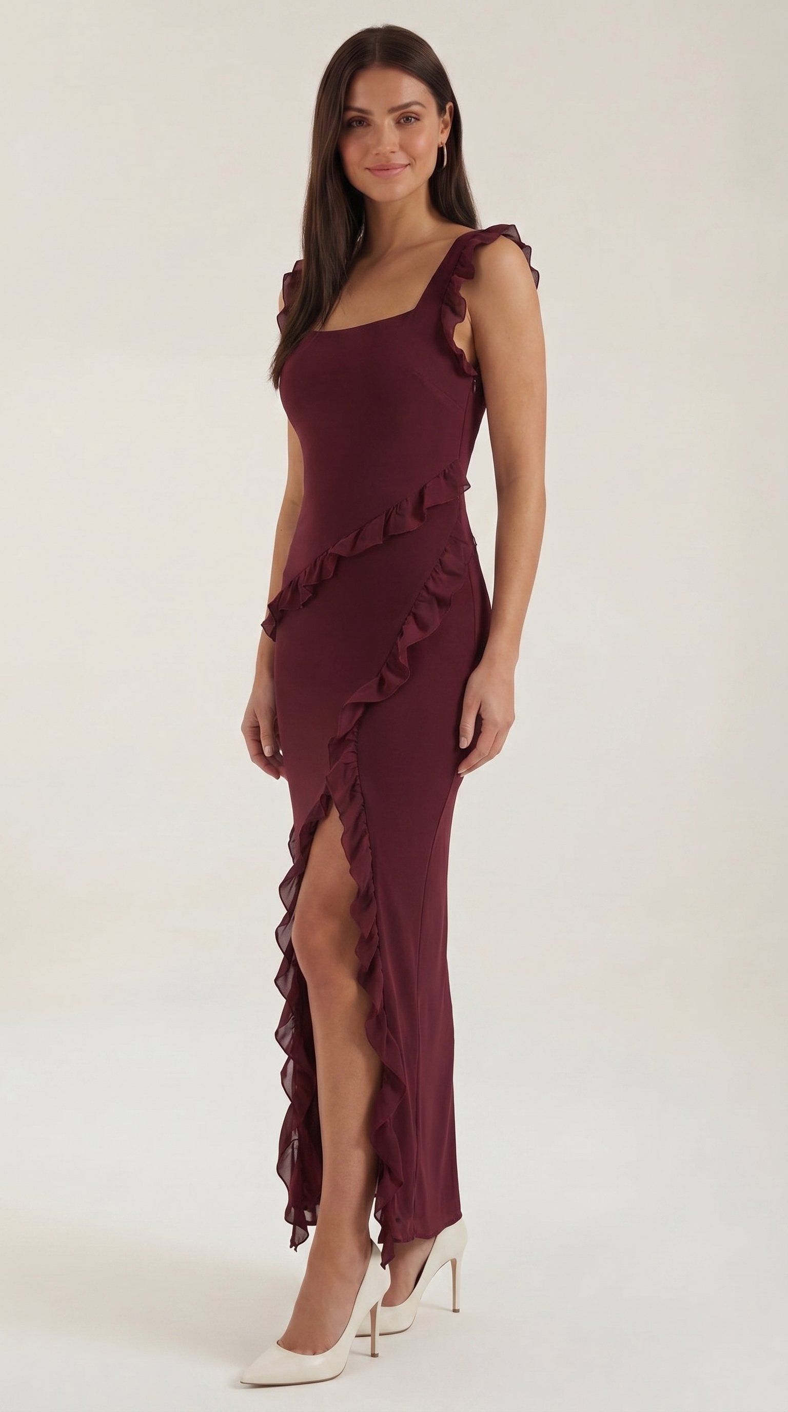 Damen Rüschen Maxikleid | Herzausschnitt View 16