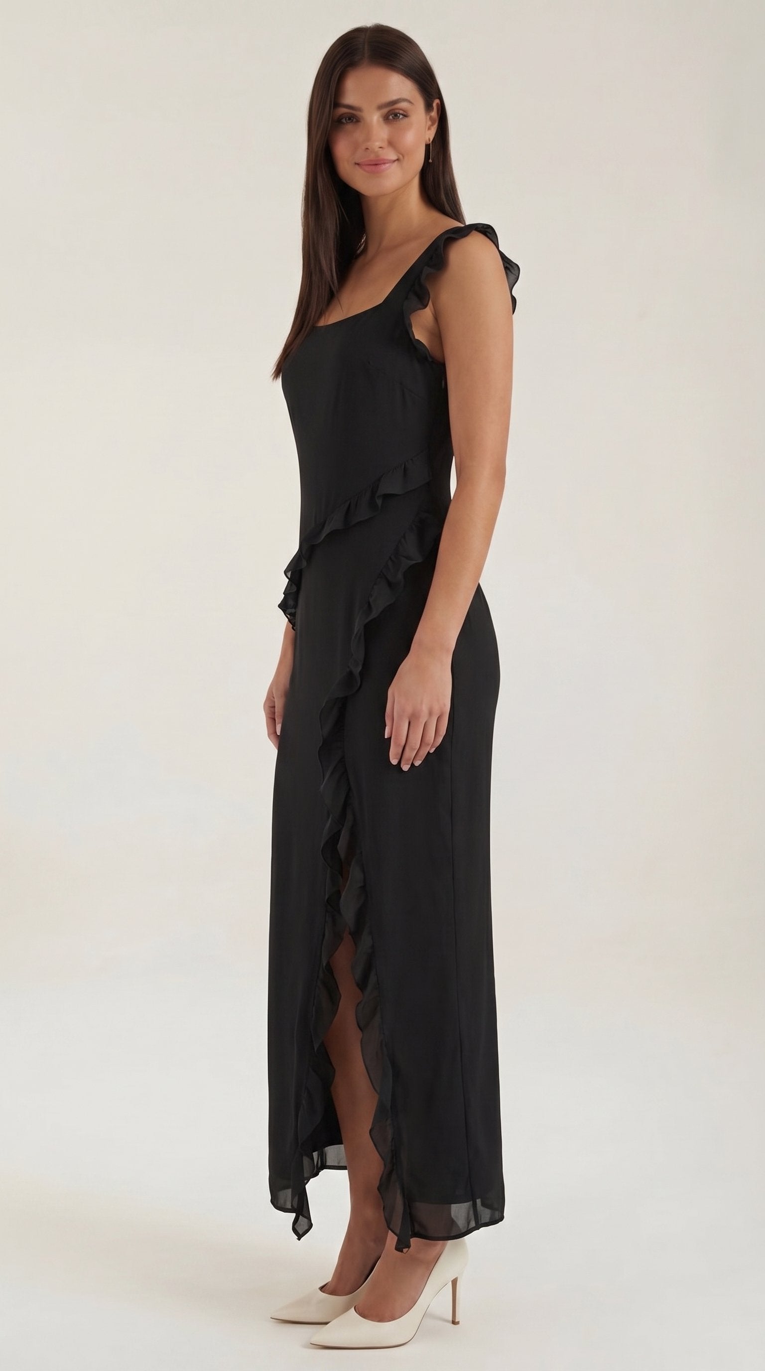 Damen Rüschen Maxikleid | Herzausschnitt View 27