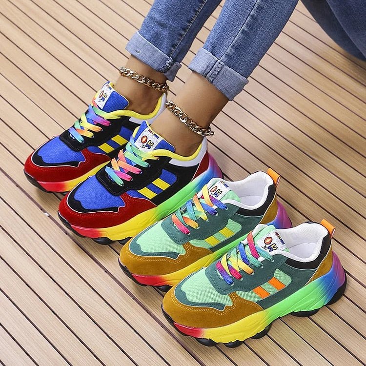 Damen Regenbogen Turnschuhe | Orthopädisch Front