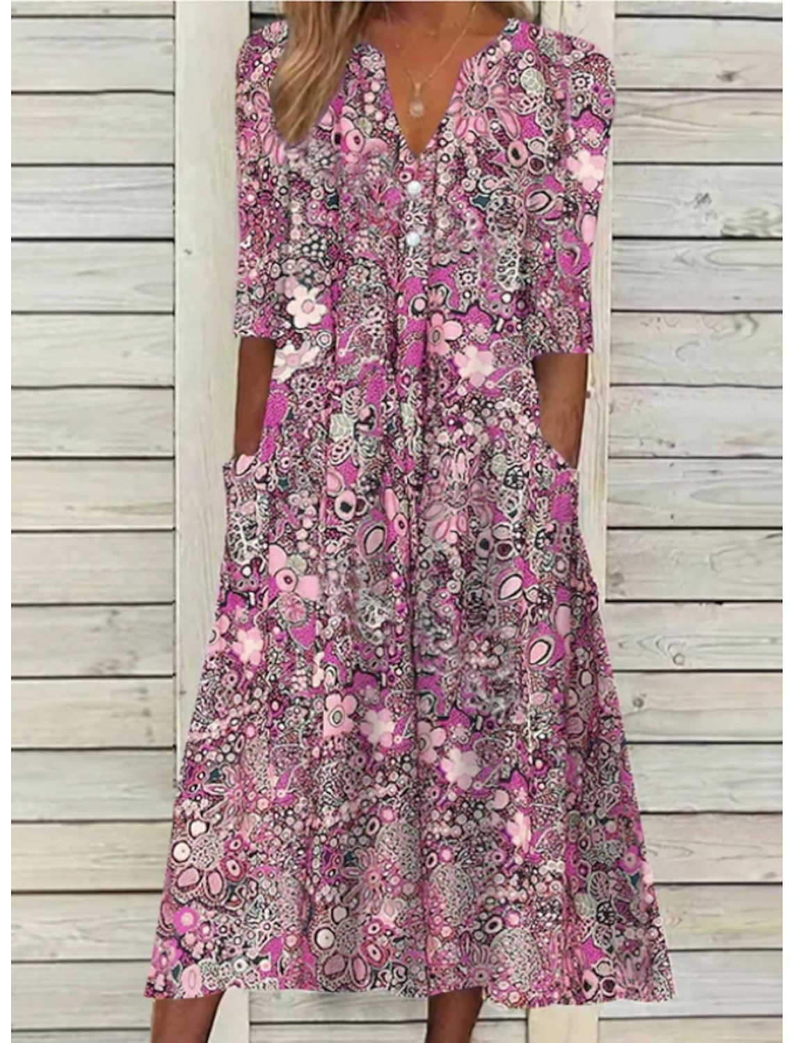 Damen Sommerkleid Blumendruck | V-Ausschnitt Back