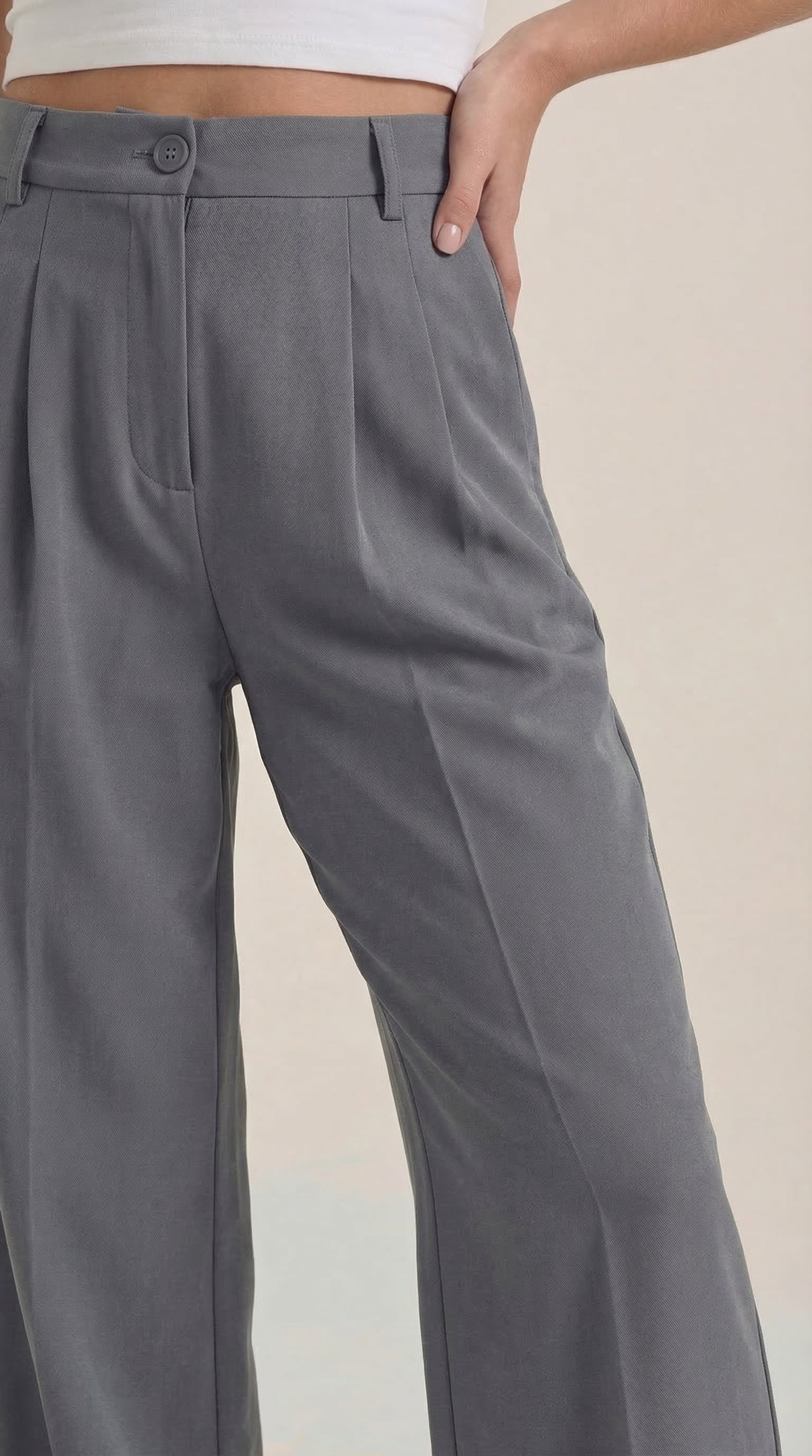 Damen Stoffhose weites Bein | Hoher Bund Angle