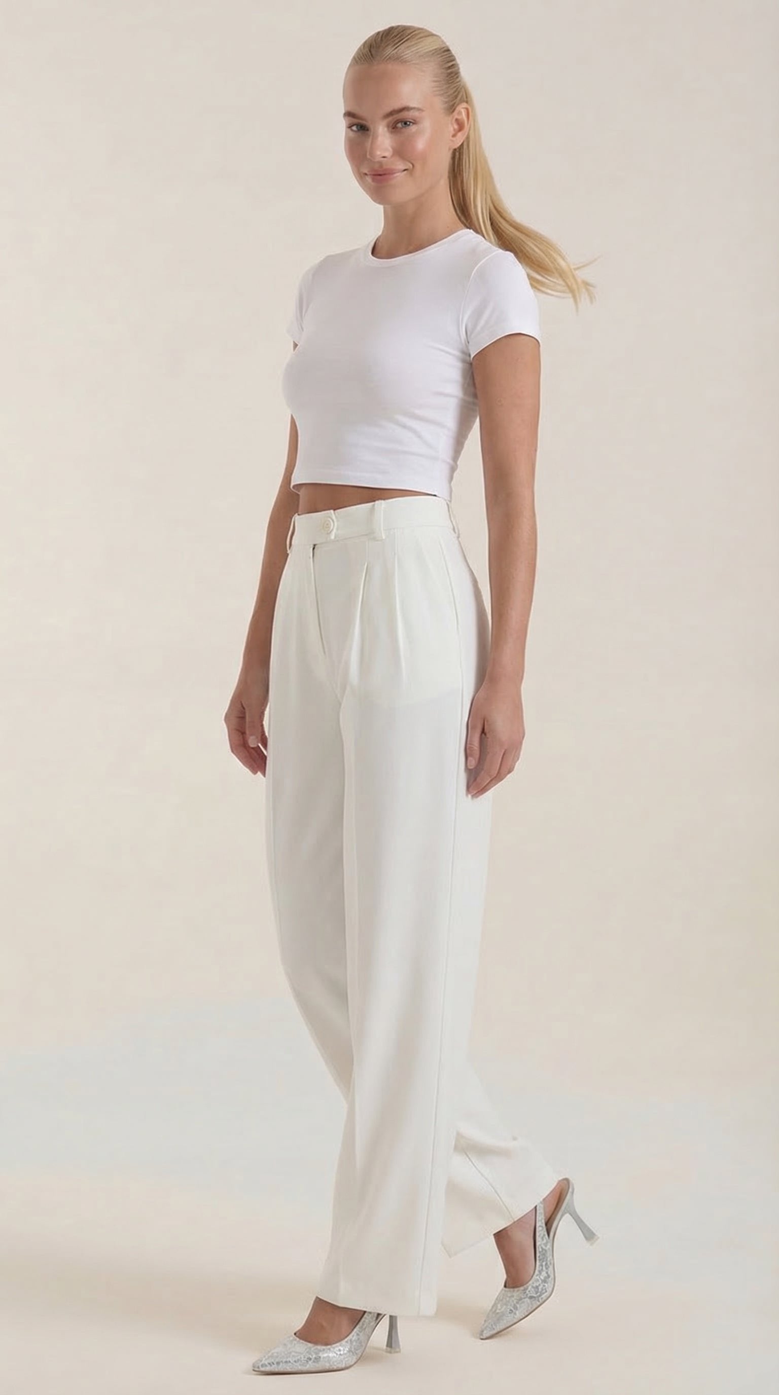 Damen Stoffhose weites Bein | Hoher Bund View 12