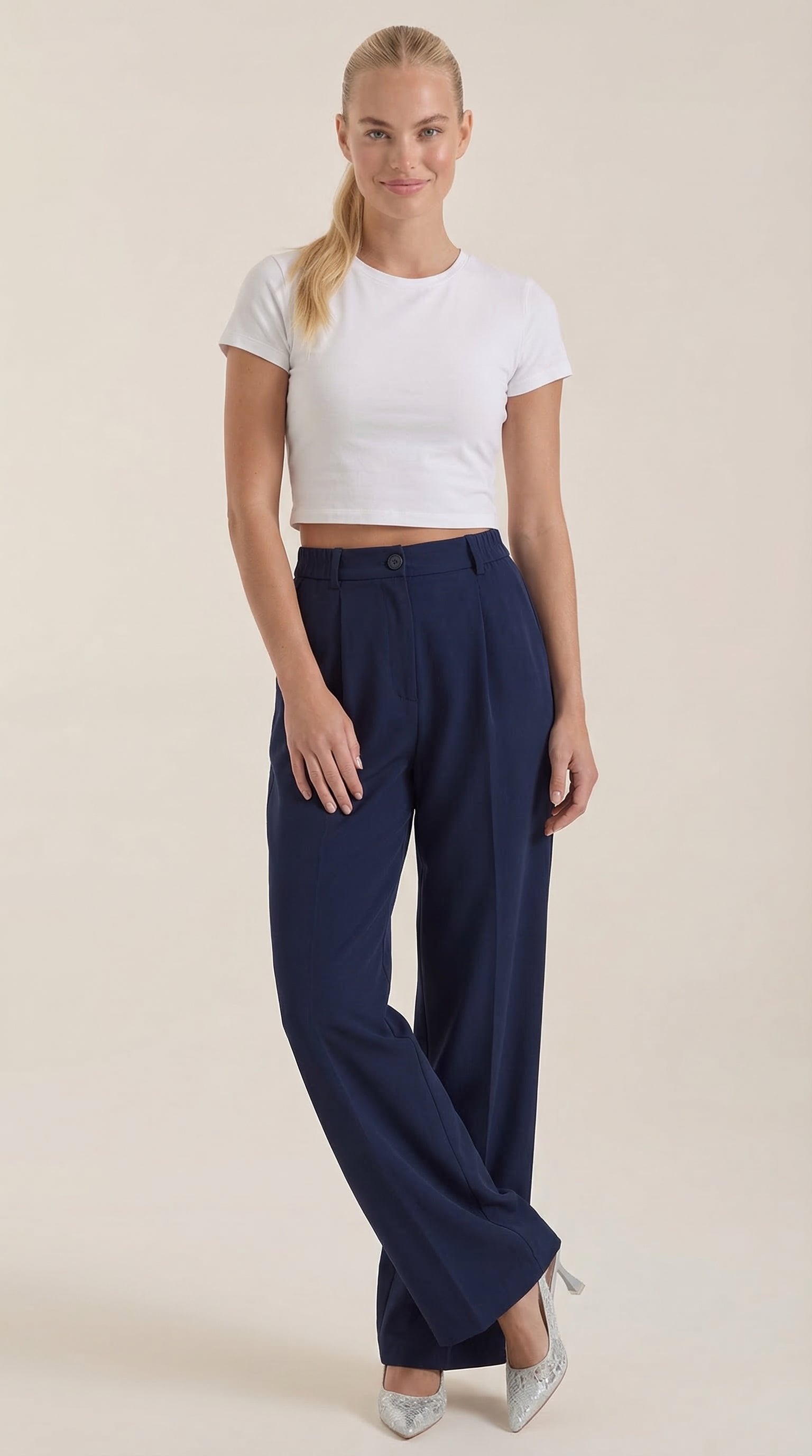 Damen Stoffhose weites Bein | Hoher Bund View 31