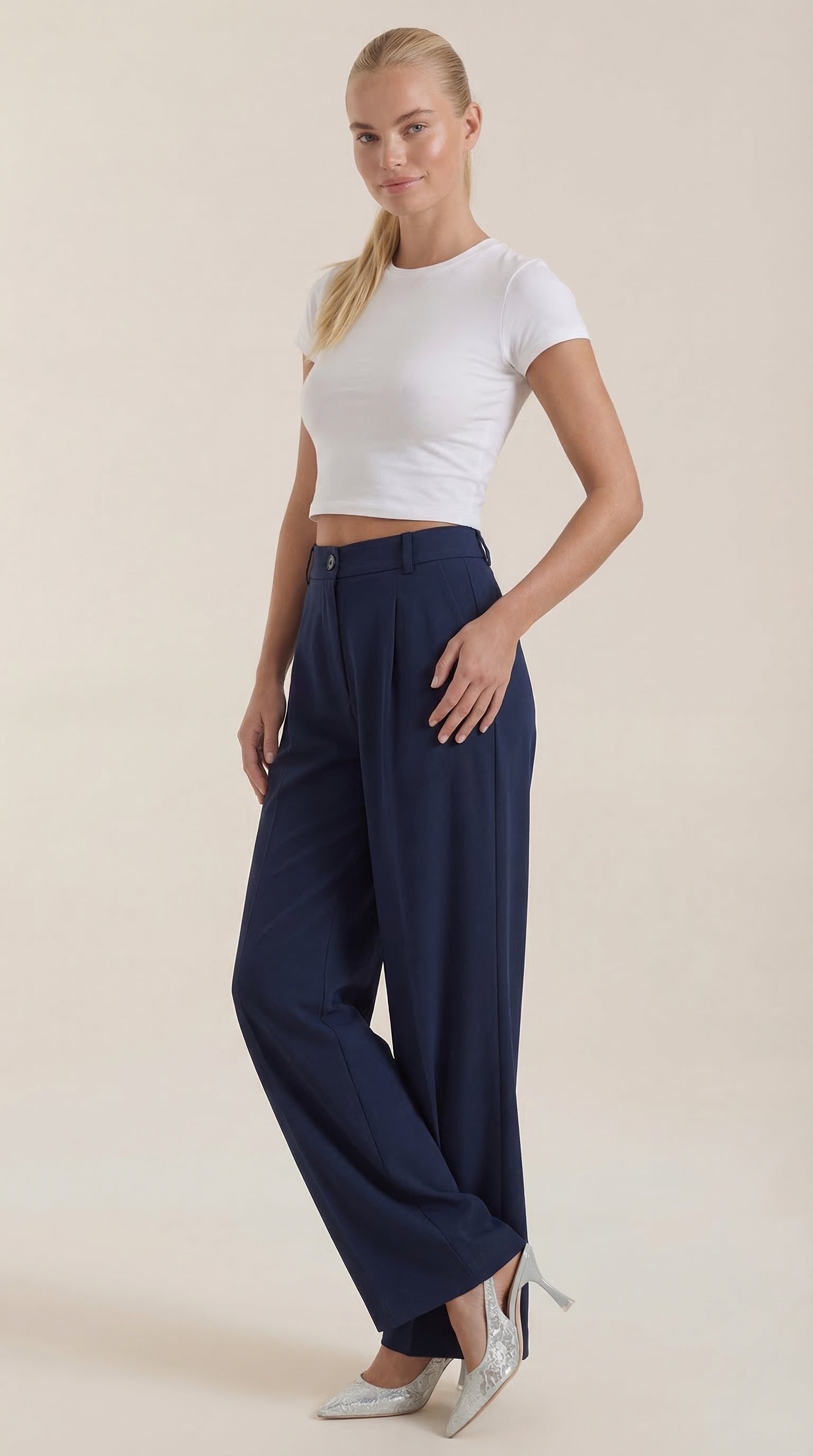 Damen Stoffhose weites Bein | Hoher Bund View 32