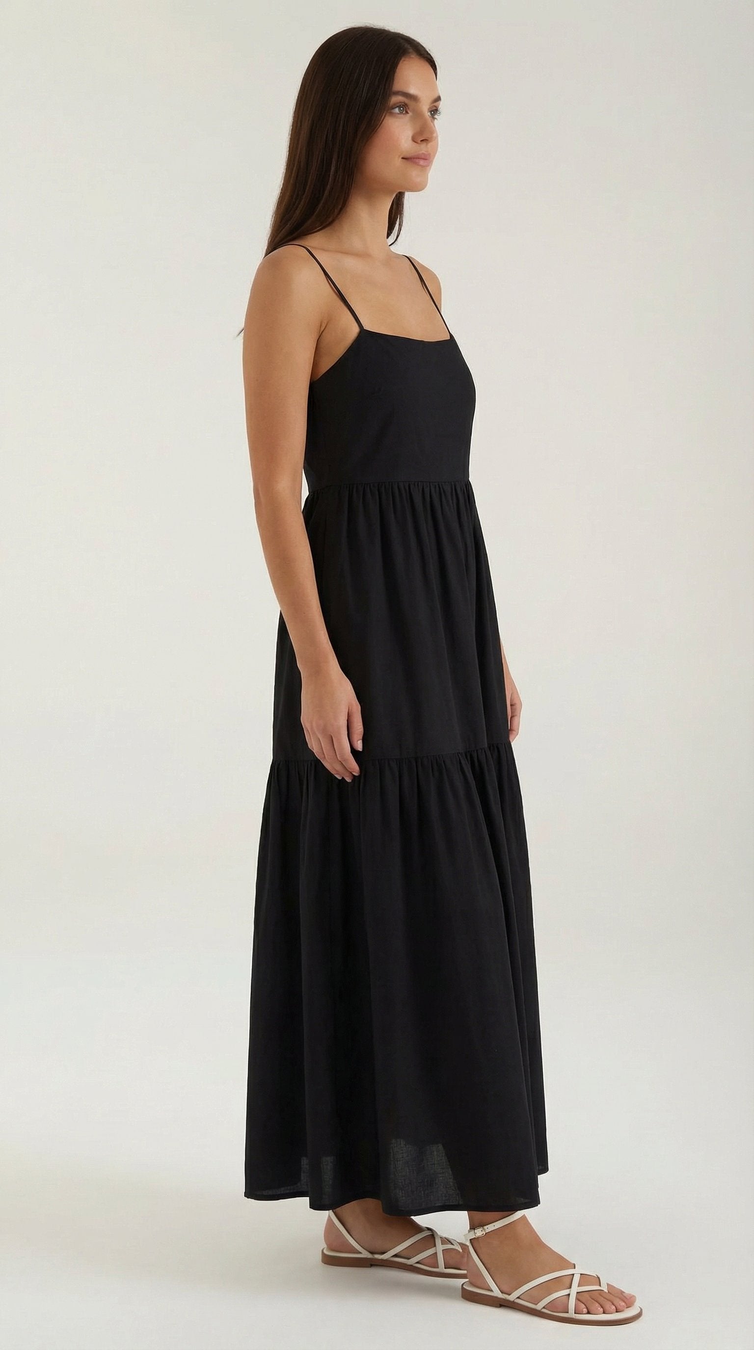 Damen Stufensaum Maxikleid | Rückenfrei Front