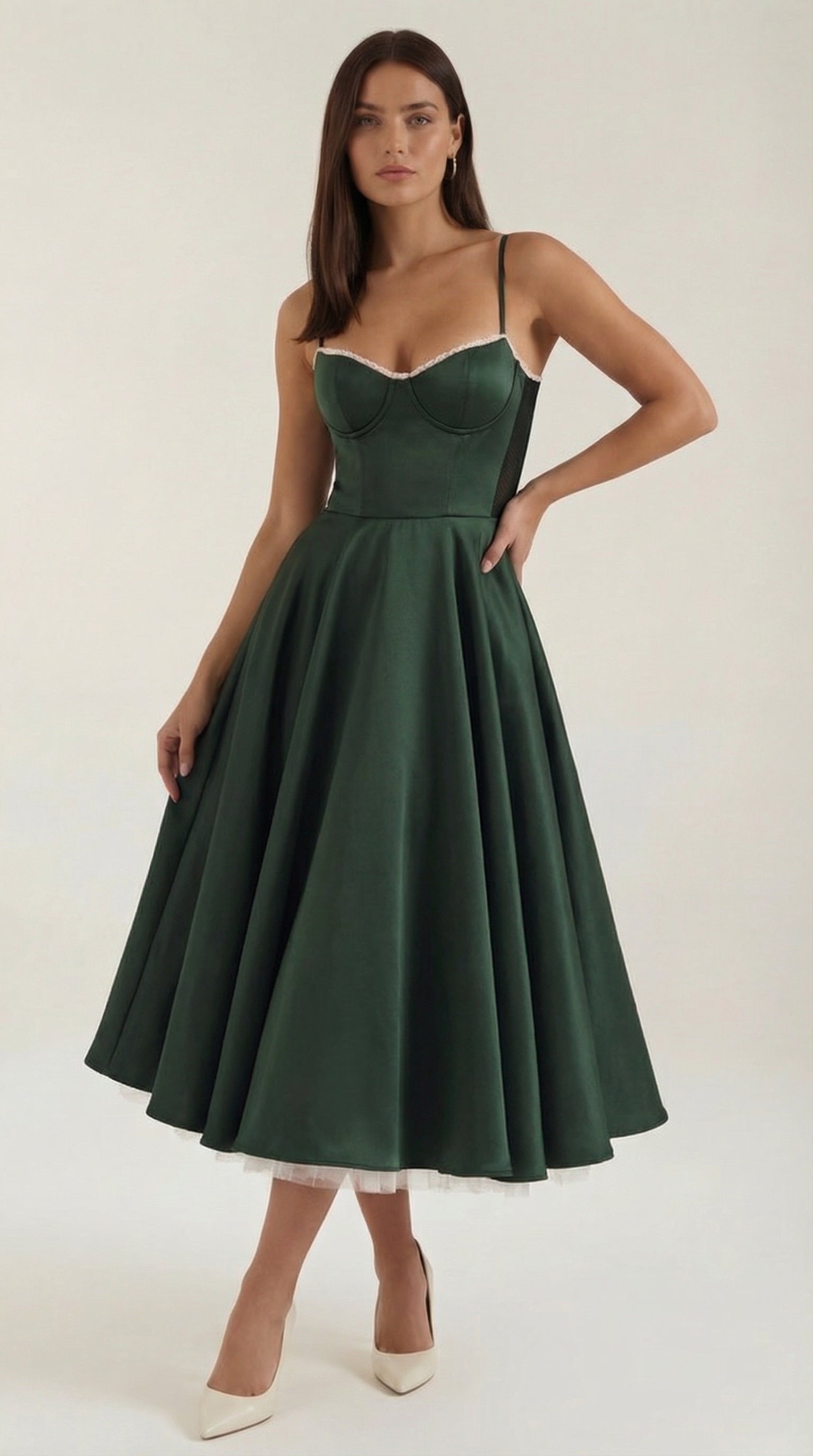 Damen Tüll Midikleid Korsett | Ausgestellt Close Up