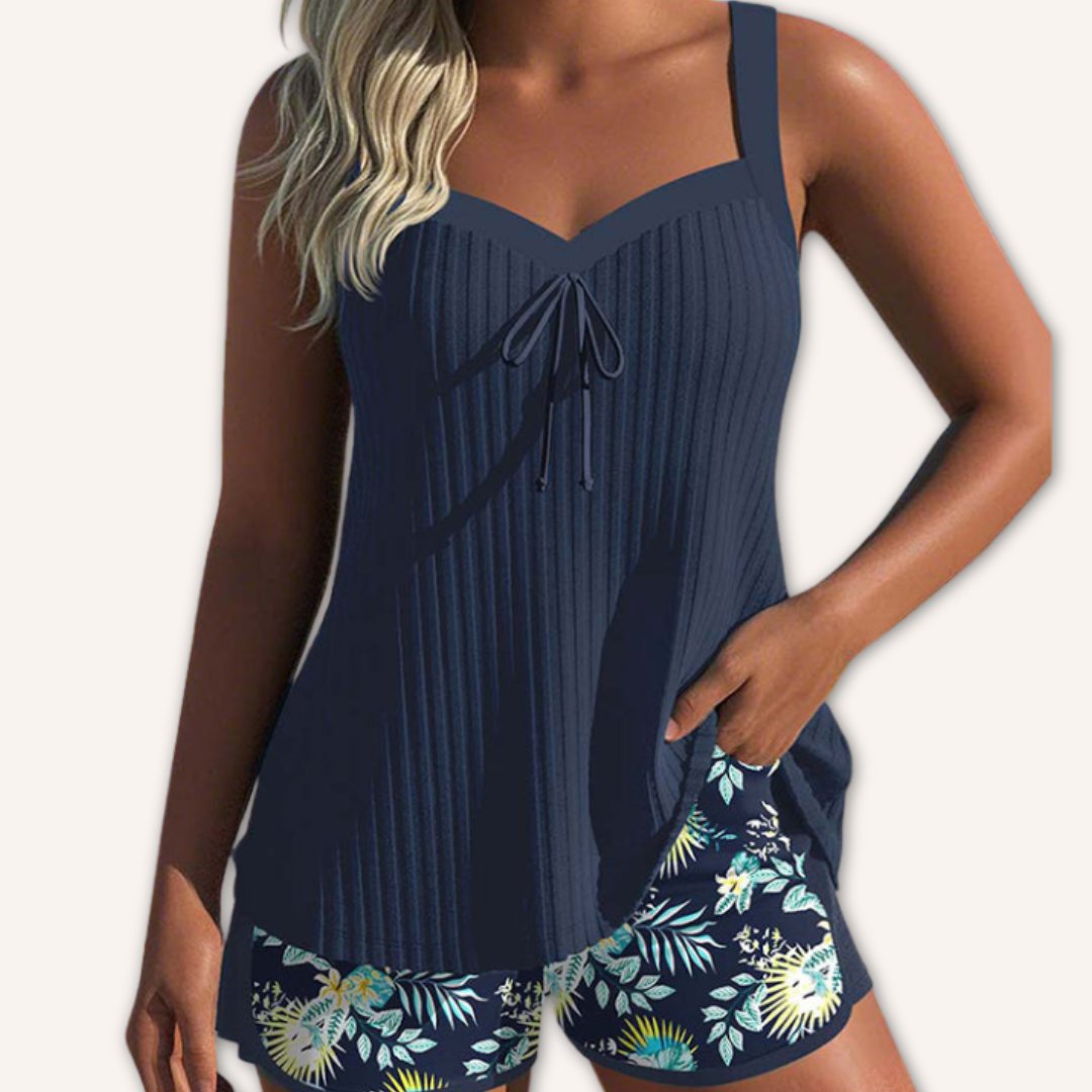 Damen Tankini-Set Gerippte Front | Blumenmuster Hero