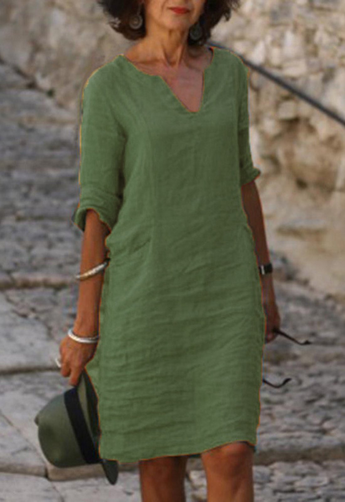Damen V-Ausschnitt Kleid | Figurformend Close Up