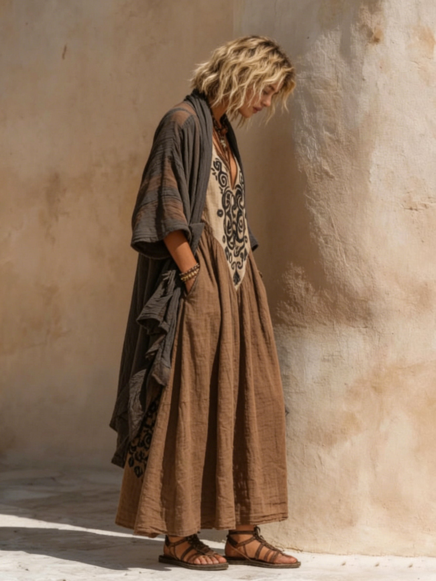 Damen Zweiteiler Paisley-Stickerei | Baumwolle-Leinen Side