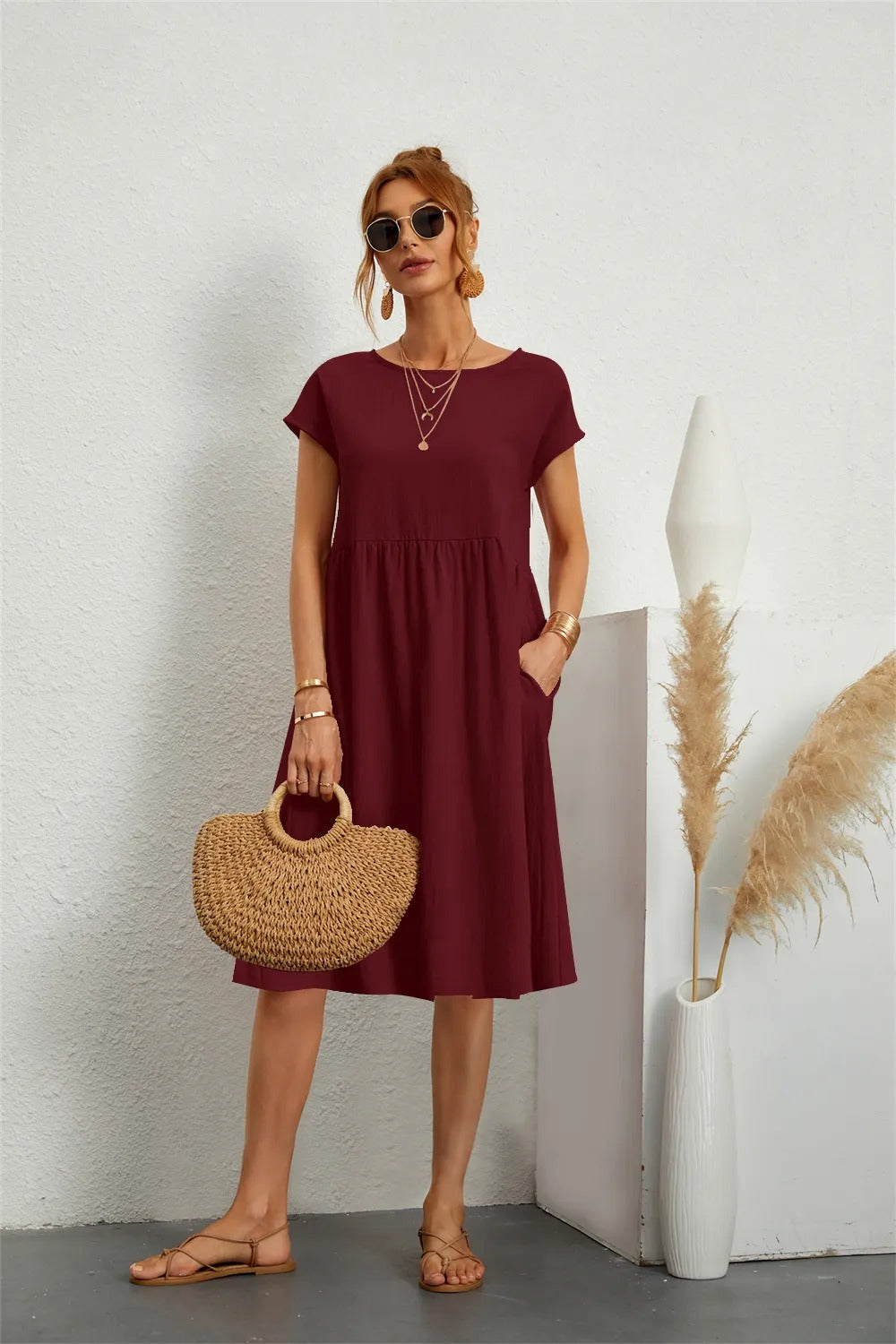 Sommerkleider Damen kurzärmelig mit Taschen – Ansicht 14