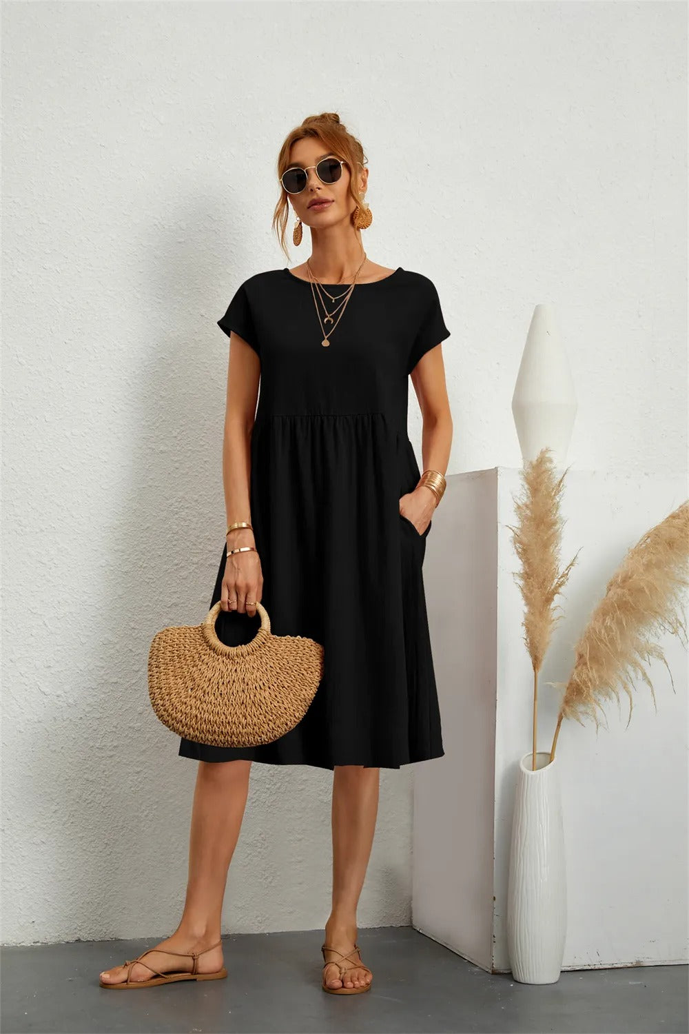 Sommerkleider Damen kurzärmelig mit Taschen – Ansicht 9