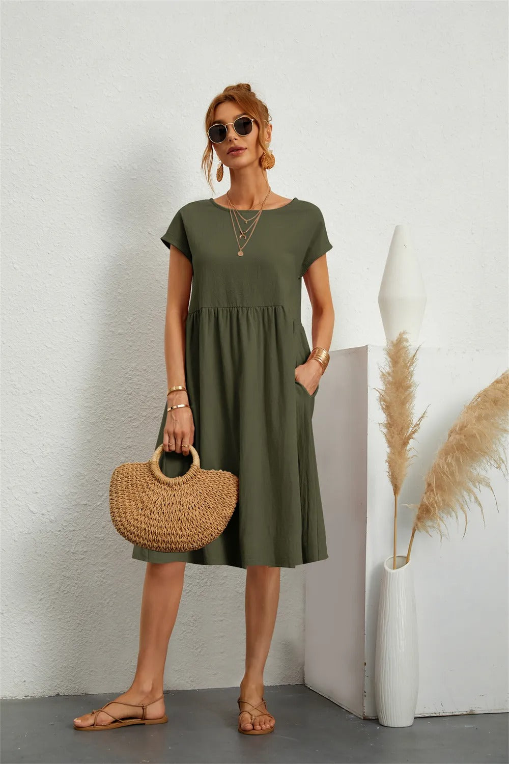 Sommerkleider Damen kurzärmelig mit Taschen – Ansicht 10