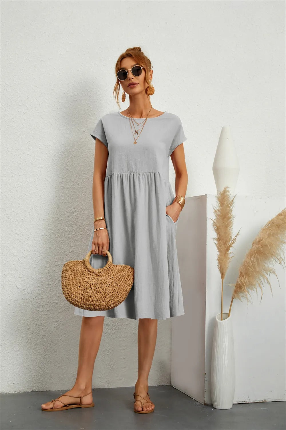 Sommerkleider Damen kurzärmelig mit Taschen – Ansicht 12