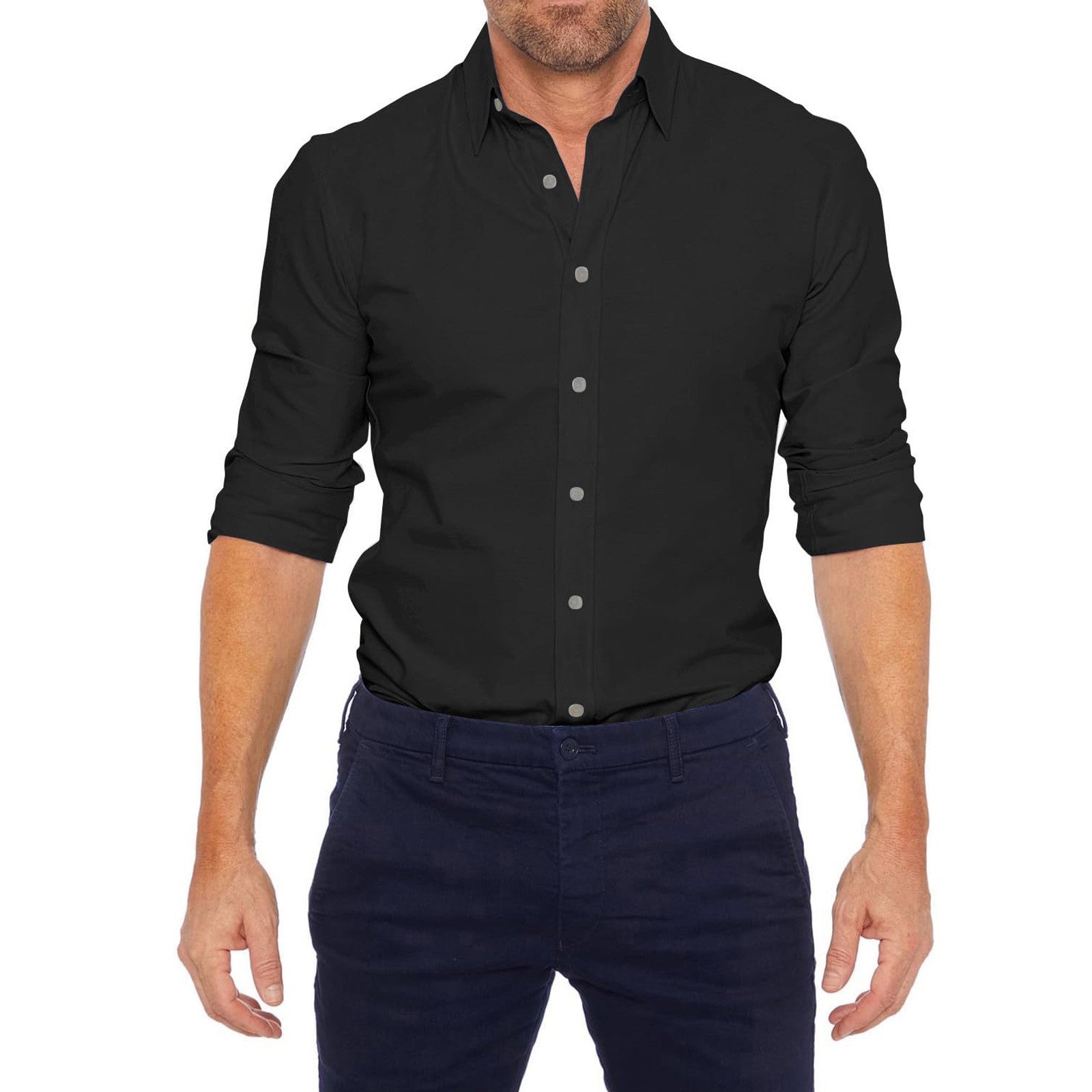 Hemd mit Reissverschluss langarm Slim Fit – Ansicht 3