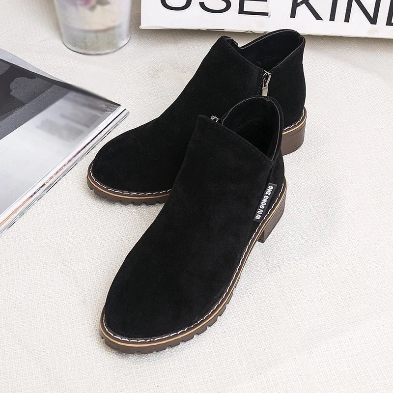 Winterstiefel Damen Mit Blockabsatz | Seitlicher Reißverschluss Stiefeletten
