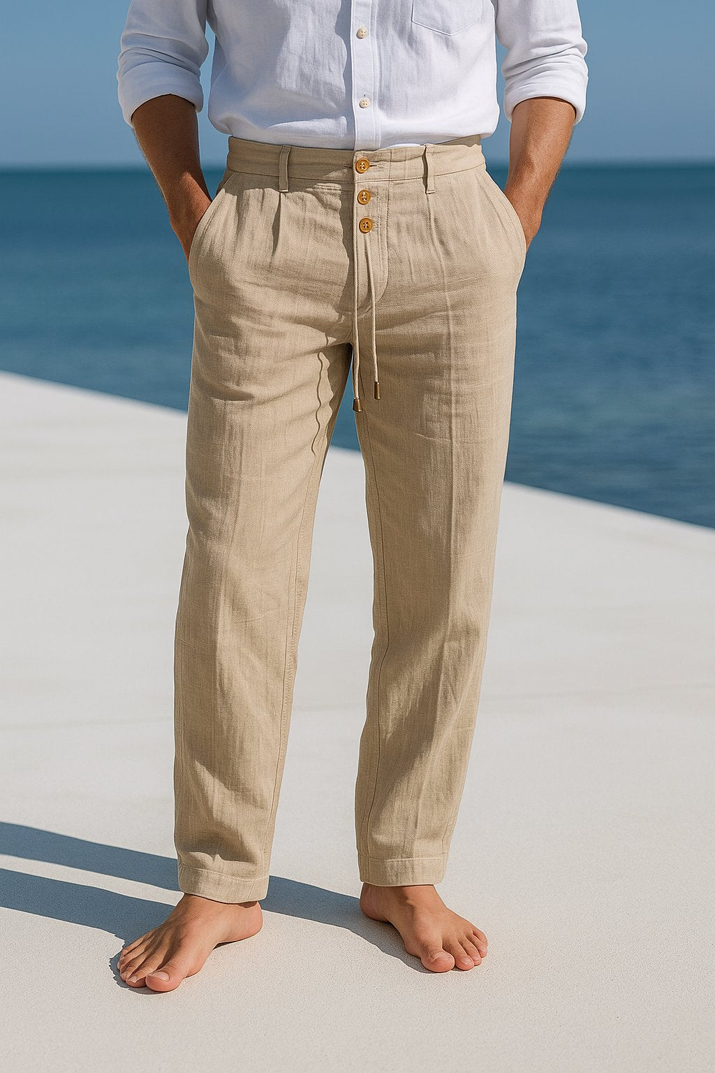 Herren Leinenhose Knopfleiste | Sommer Detail