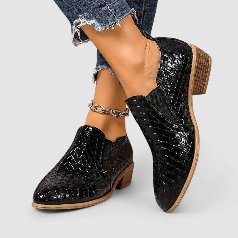 Damen loafers Kroko-Optik Blockabsatz